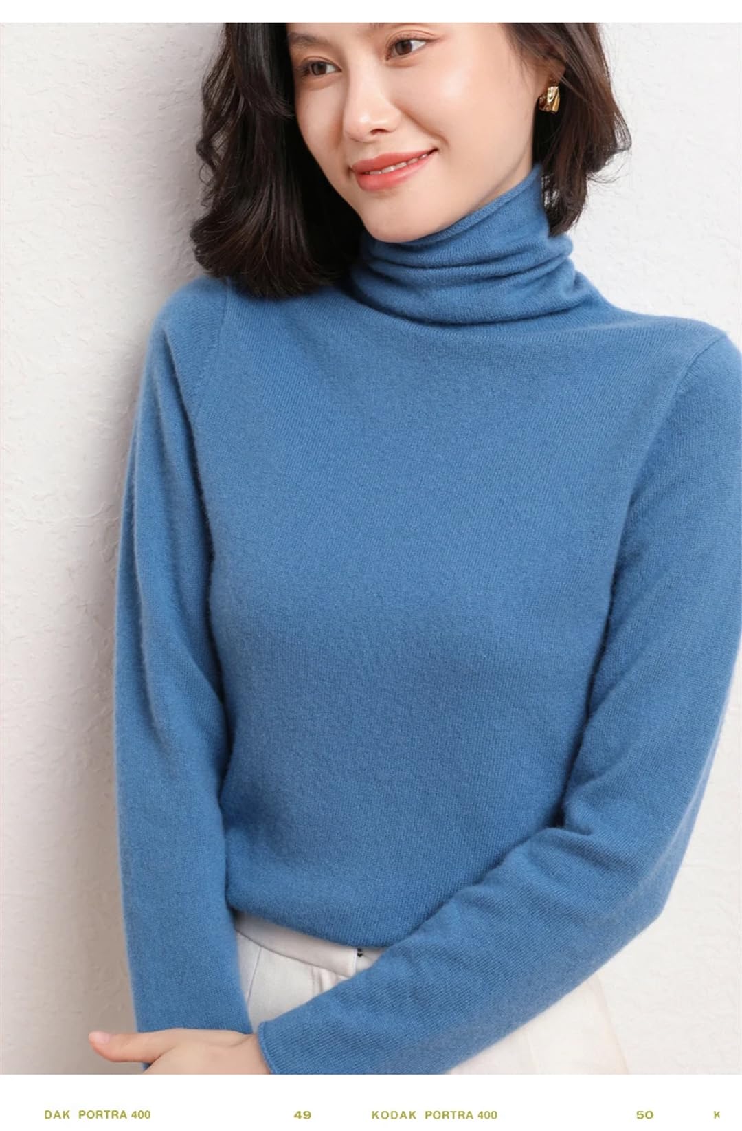Maglione da donna a collo alto, tinta unita, a maniche lunghe, casual, lavorato a maglia, Beige, XXL