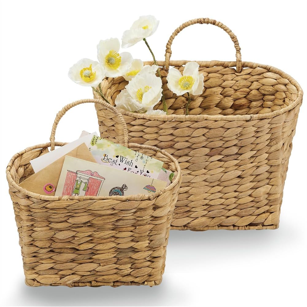 UDSKNV[KSL Set of 2 Wicker for Organizing Baskets-Hanging Basket for Front Door, Mail, Flowers-Woven Wall Baskets for Storage