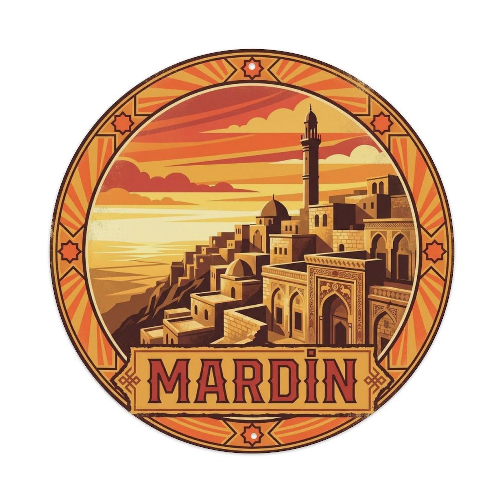 Mardin Sunset Anatolian Landmark Travel Color Block Metal Tin Sign