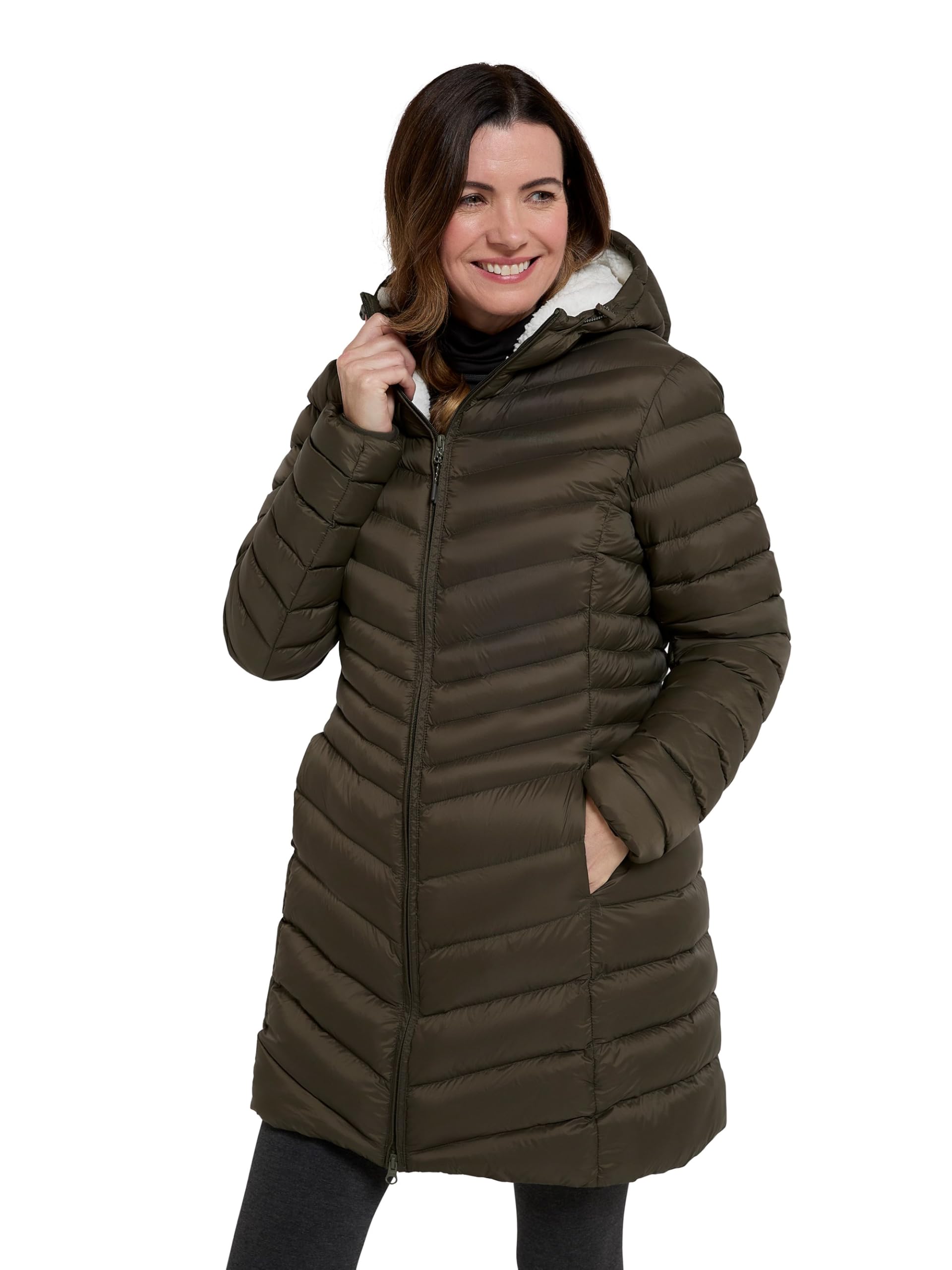 Mountain Warehouse Women's Khaki 'Florence' Water Resistant Padded Thermal Fur Fleece Lined Jacket In | Size: 18