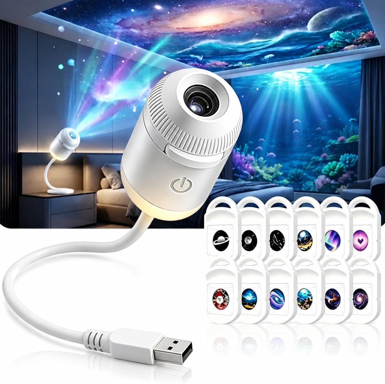 5D HD Smart Dynamic Holographic Galaxy Sky Projector Night Light-12 Films