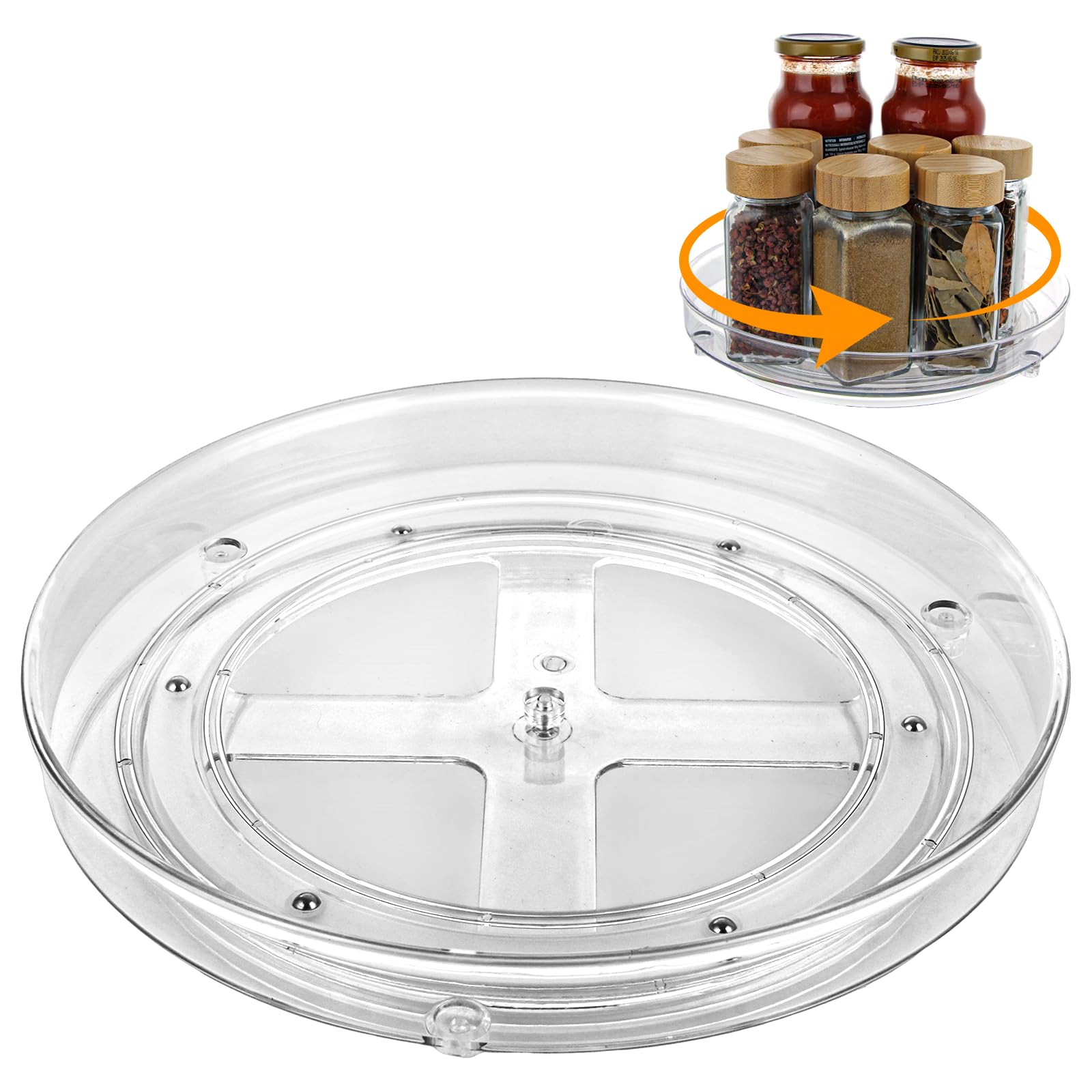 ASelected Turntable Lazy Susan Cupboard Organiser, 23.5 cm Spice Rack 360° Rotating Clear Condiment Spinning Tray Kitchen Storage, Turntable Organiser for Fridge, Cabinet, Pantry