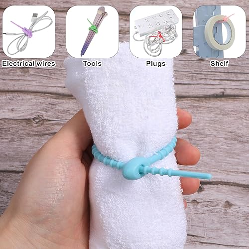 Miniatura 3 de 20 bridas de silicona coloridas, bridas reutilizables de 8 pulgadas, lazos ajustables multiusos para sellar bolsas de plástico, cables y cables,