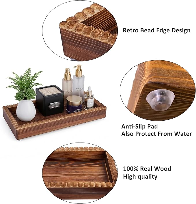 Bandeja Organizadora de Baño de Madera con Borde de Cuentas, Estilo Granja miniatura 5