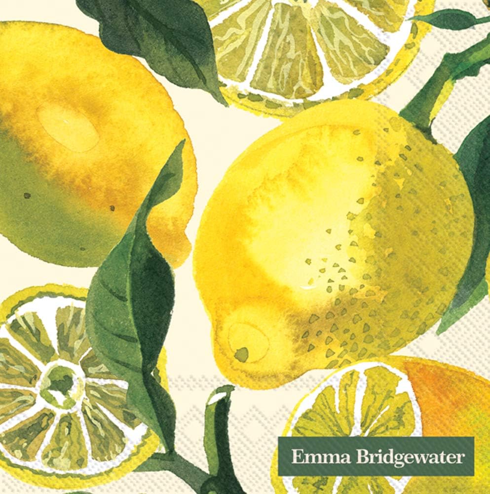 X&O Paper Goods Yellow Lemons Paper Cocktail Napkins, 20pc