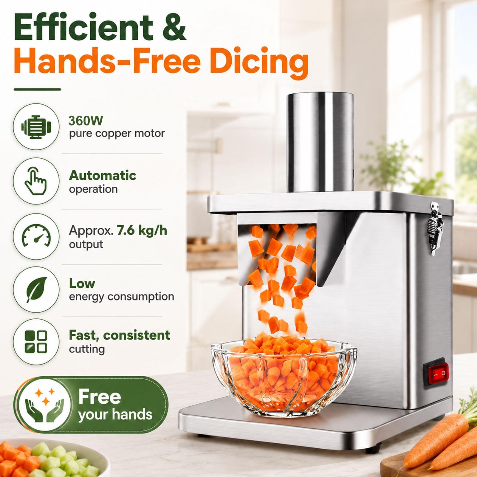 Tagliaverdure Elettrico Da 260 W, Trita Cipolle Professionale Da Banco, Affettatrice E Grattugia per Frutta Con 5 Lame Intercambiabili per Patate, Cetrioli