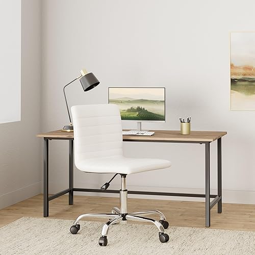 Miniatura 2 de JHK Sillas de escritorio de oficina, respaldo bajo, de piel sintética, acanalada, para el hogar, para espacios pequeños, sala de estar, estudio, sin