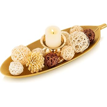 Hanobe Decorative Tray Gold Decorative Bowl Key Tray Wood Oblong Leaf