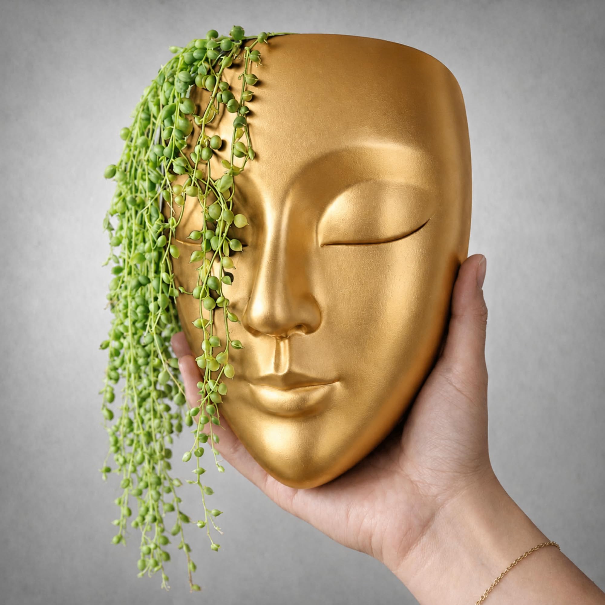 Ceramic Lady Face Wall Hanging Planter | Abstract Head Vase for Succulents & Indoor Plants | Elegant Living Room Wall Décor | Housewarming Gift | Size: 7" H x 5" W Inches (18x13 cm)-image-11