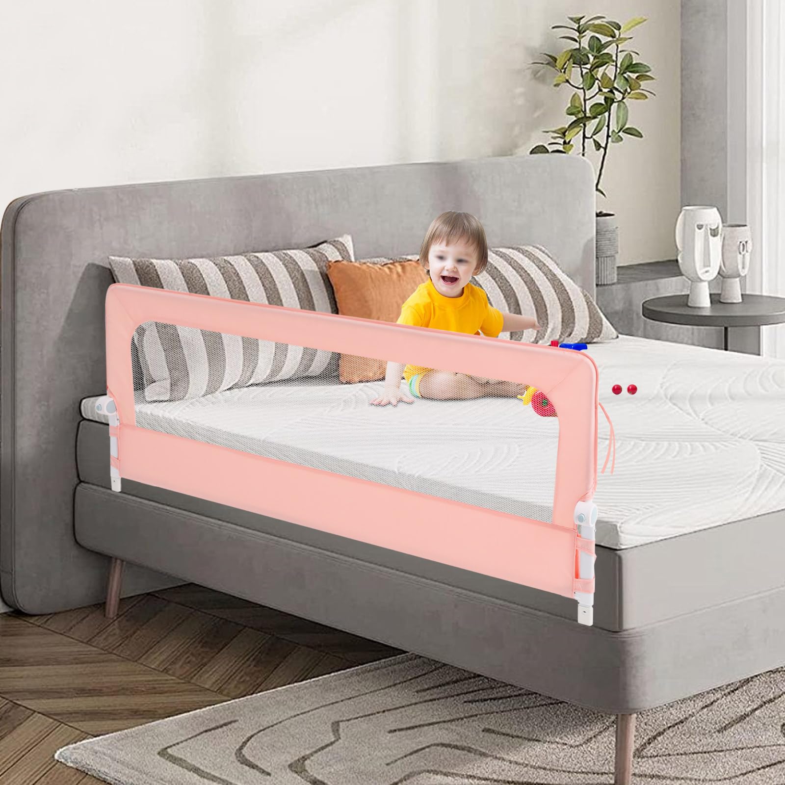 Sponda per letto da 176 cm, protezione anticaduta, pieghevole, regolabile | Ripiegamento rapido a 180°. Altezza regolabile individualmente in base allo spessore del materasso (5-28 cm). Cinghia di