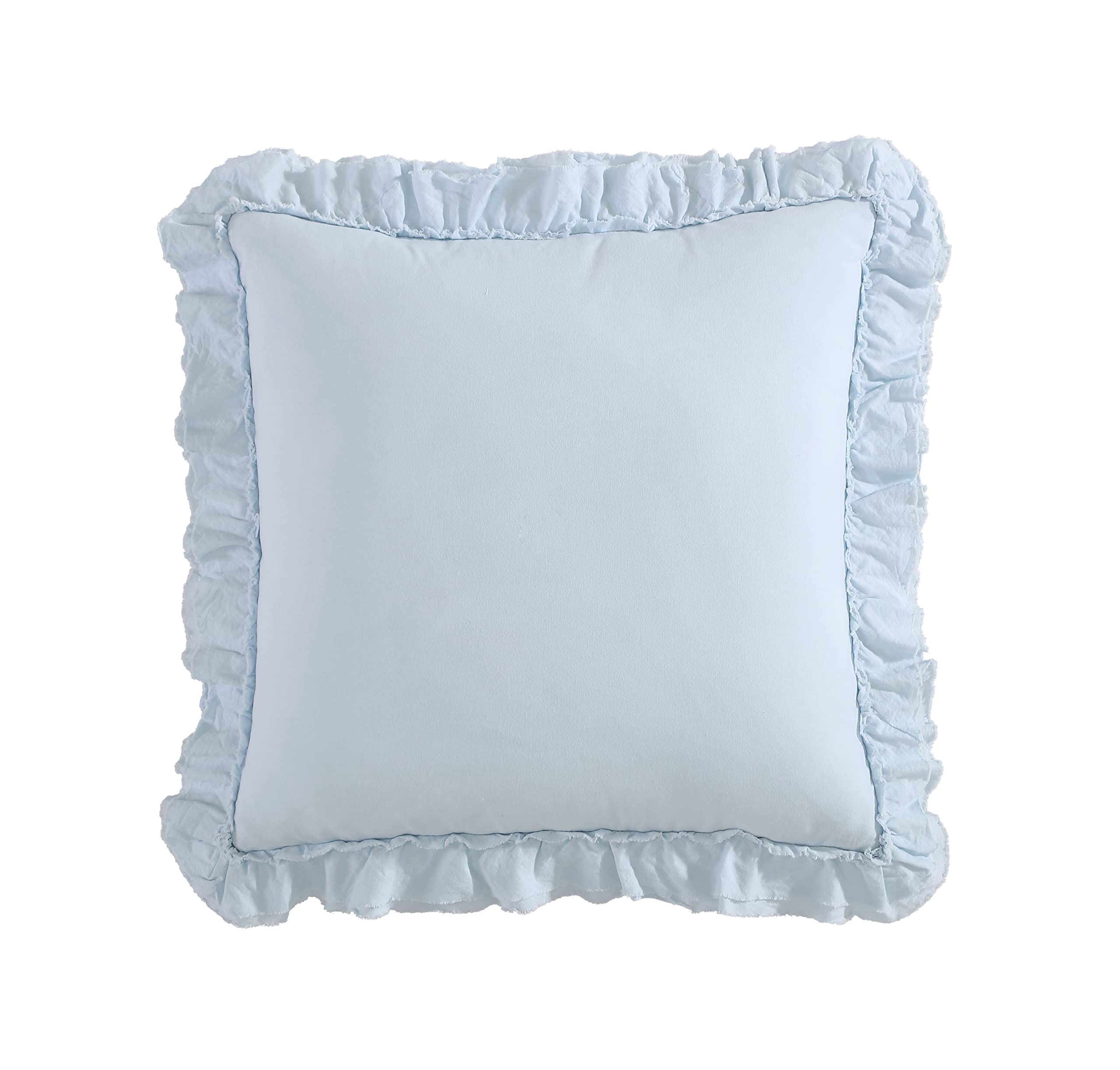 Shabby Chic Throw Pillow Soft Cotton Bedding with Hidden Zipper, Vintage Inspired Home Decor, 20" x 20", Brette Blue