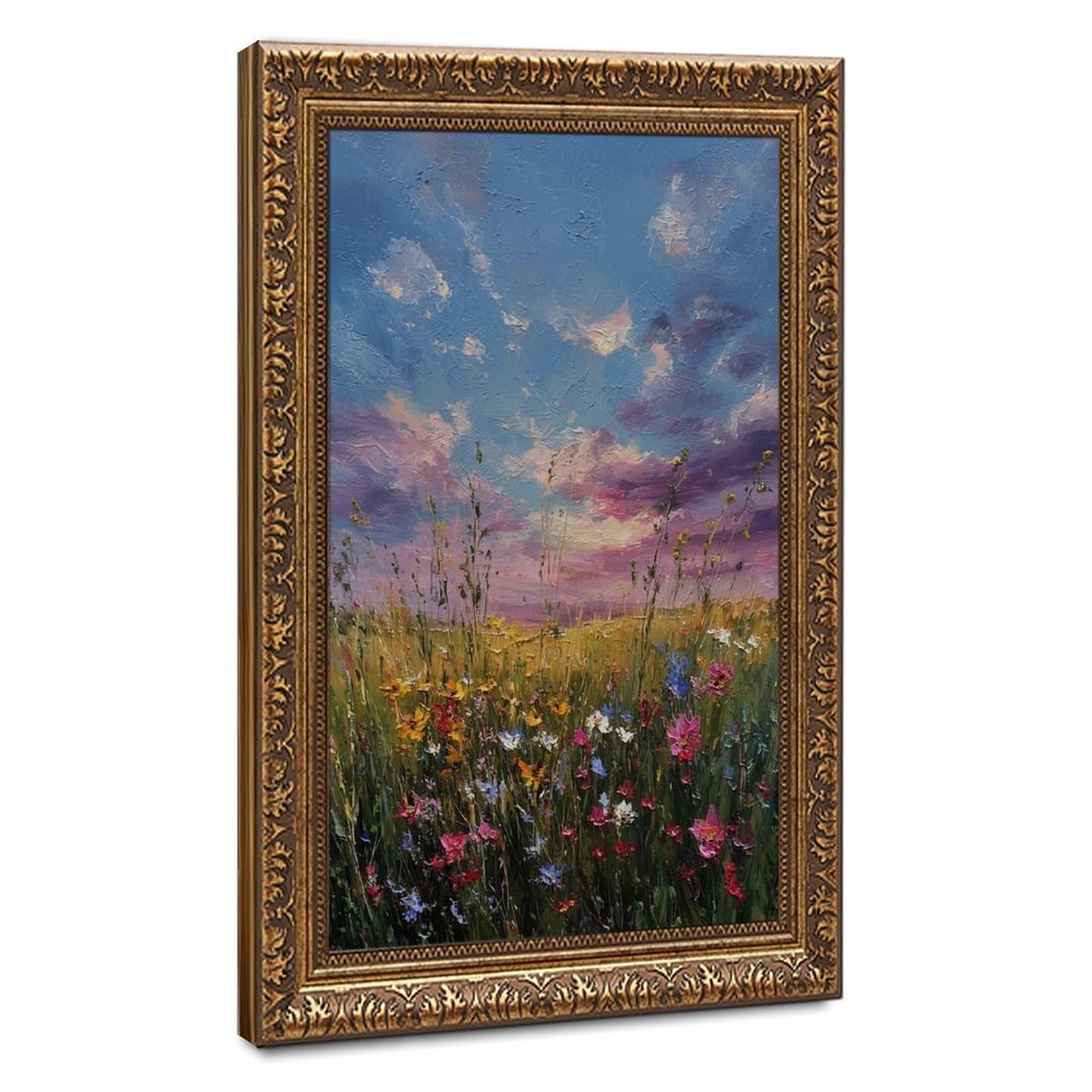 Bareronor Beige Sunset Wildflower Field Canvas Poster Bedroom Decor Landscape Office Room Decor Gift 20" L X 30" W
