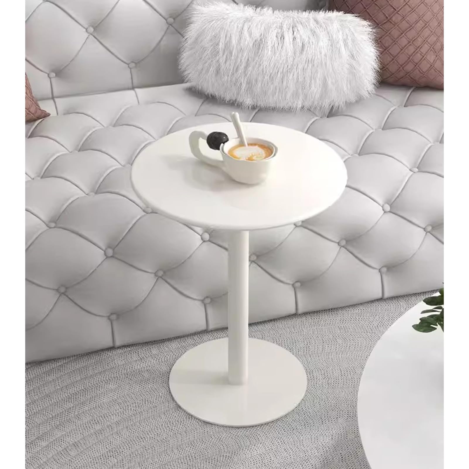 Petite table de bureau ronde blanche à base en métal stable