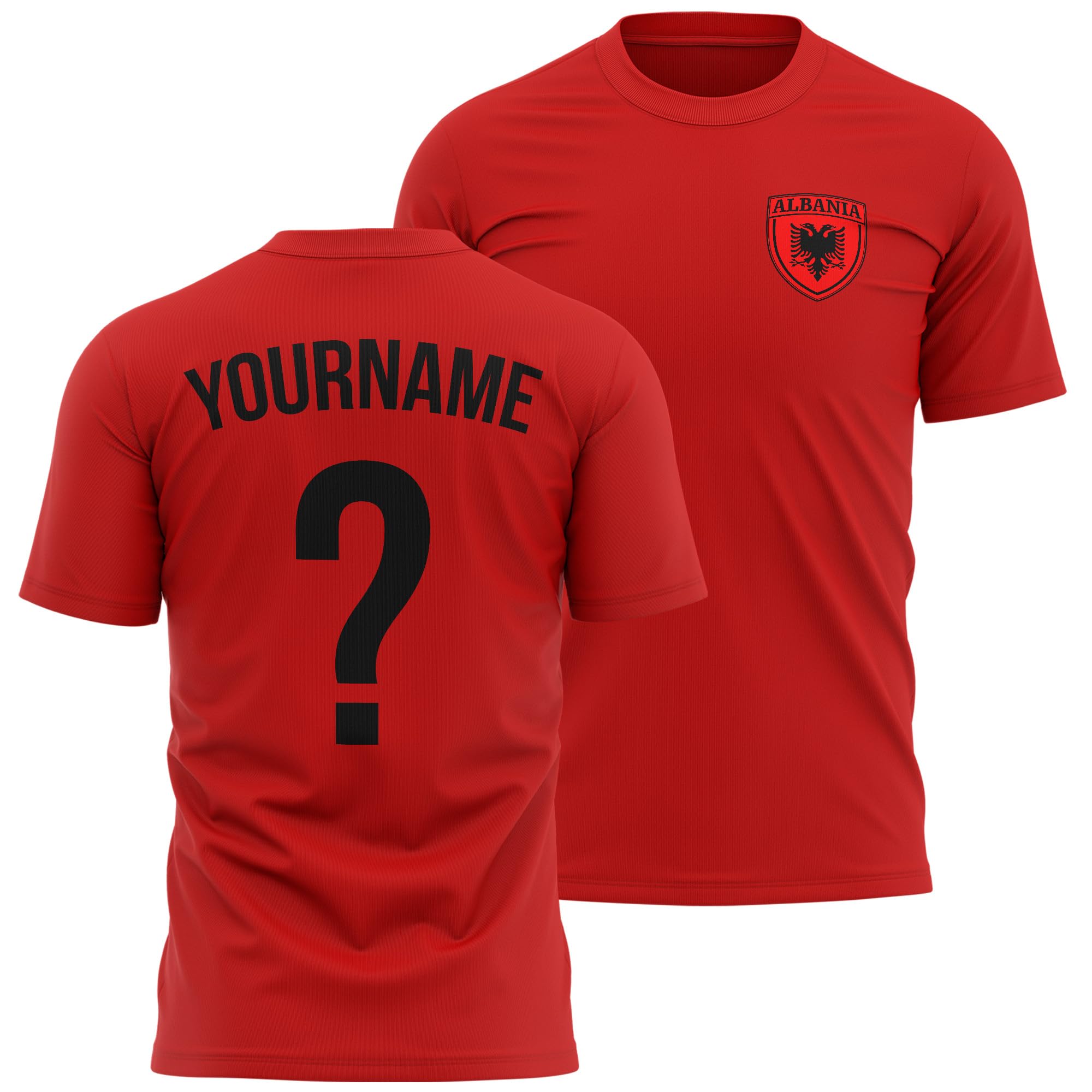 Personalised Albania Mens T Shirt - Albanian Badge Tshirt with Custom Name Number World Football Supporters Tee, S, Red