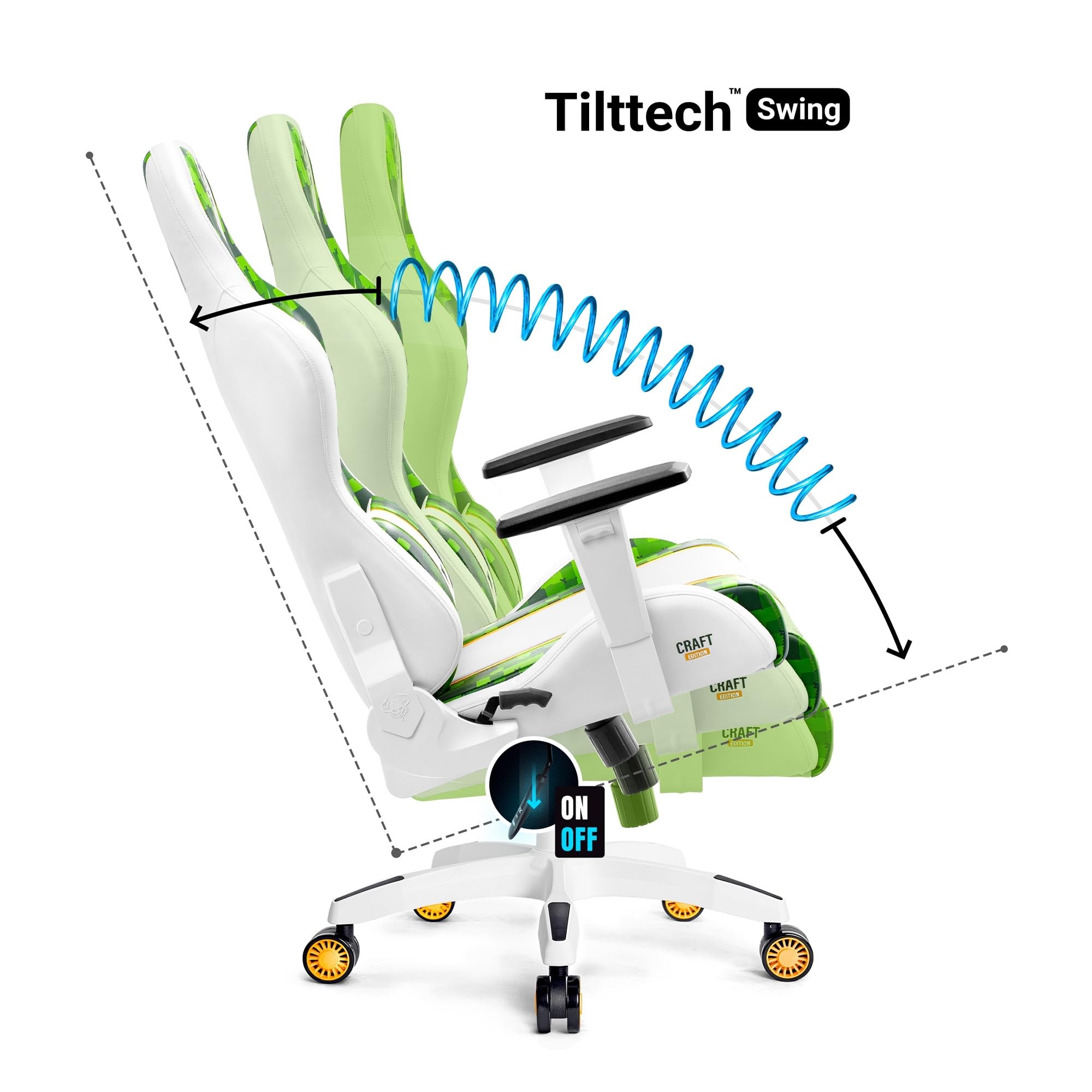 DIABLO Chairs X-One 2.0 Craft Edition Piccola Sedia da Gaming Girevole Sedia da Scrivania Ergonomica con Cuscino Lombare e Poggiatesta Schienale in Ecopelle Regolabile 64x33x120 cm Verde-Bianco