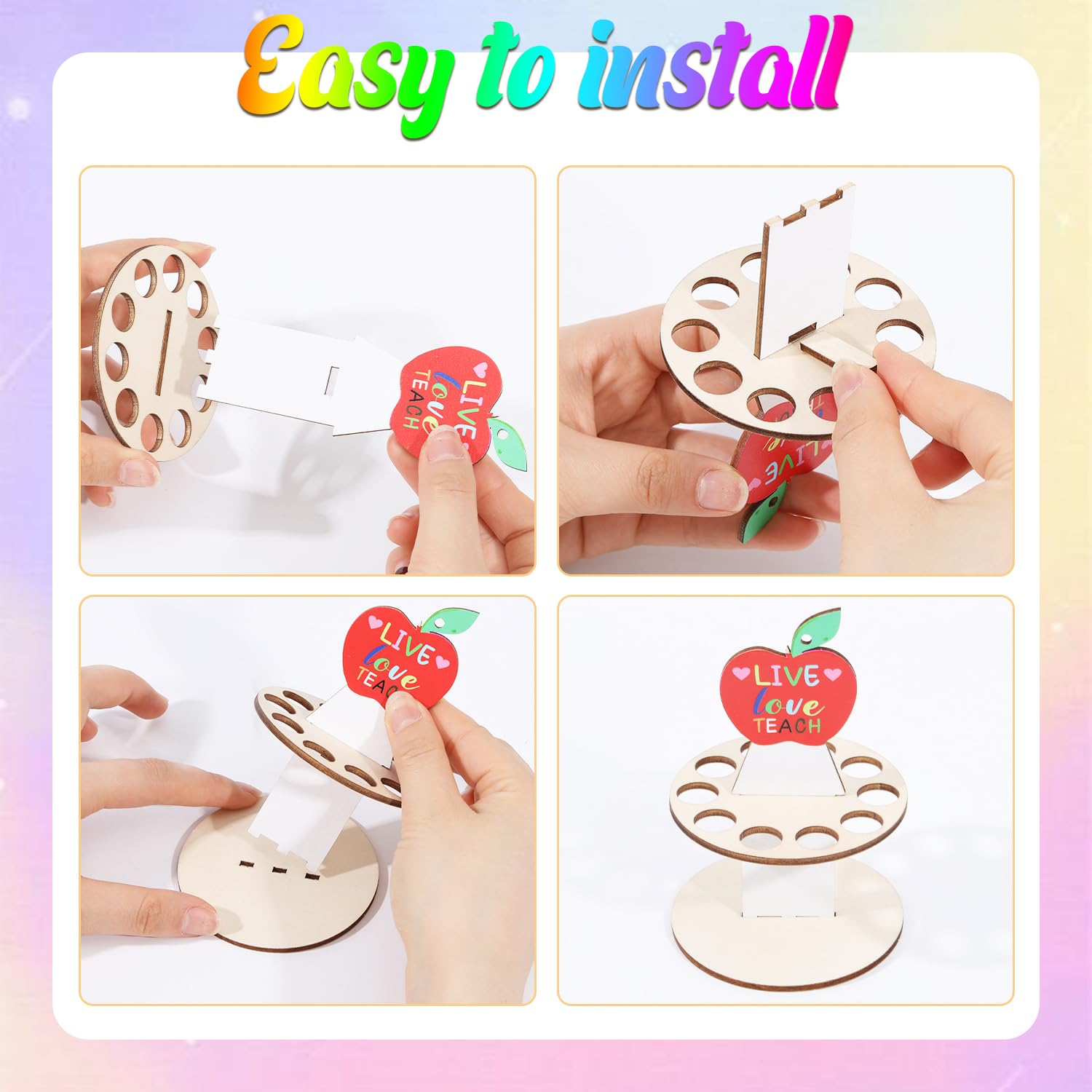 GLOBLELAND 4 Sets Wooden Teacher Appreciation Money Holders Funny Teacher Money Holder Ornaments for Cash Festival Gift Holders with 10 Holes and 4Pcs Tops Party Supplies Decoration