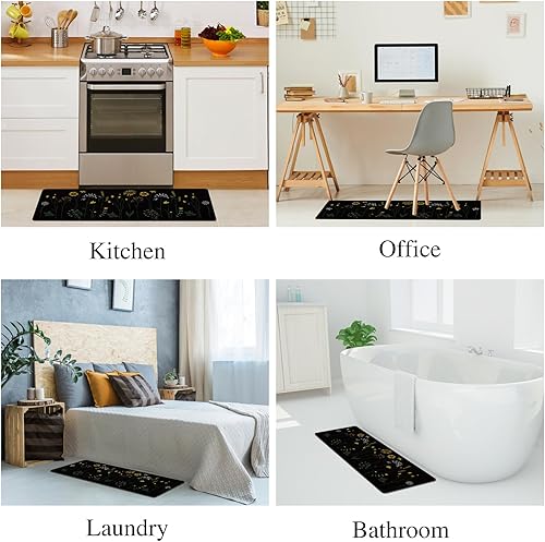 Miniatura 9 de Rempry Juego de 2 tapetes de cocina coloridos florales para piso, alfombras de cocina antideslizantes y tapetes de cocina, impermeables, acolchados,