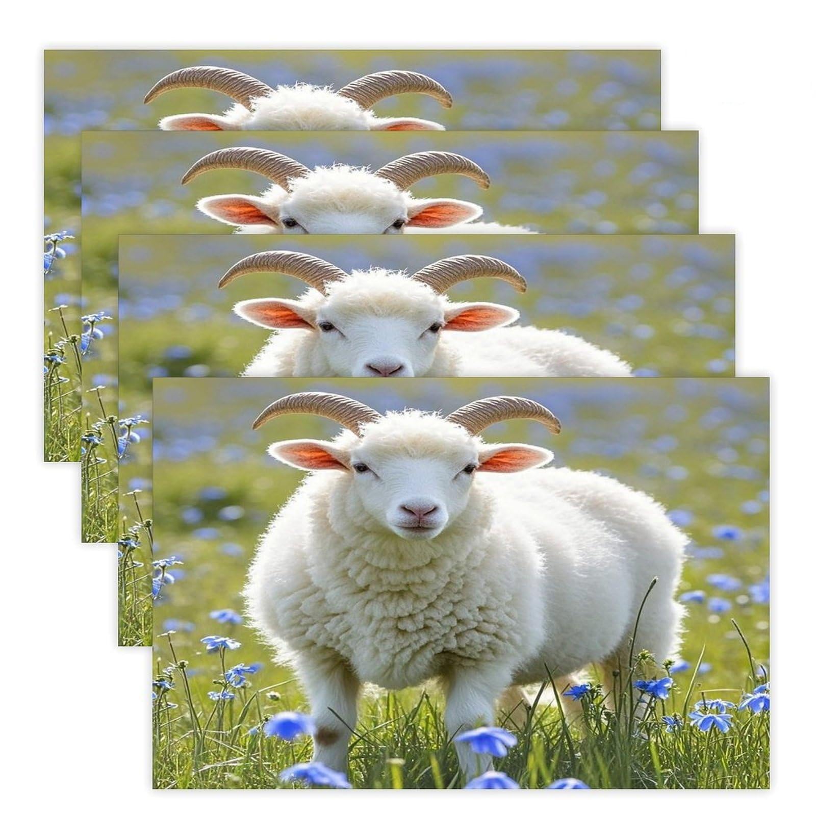 Sheep Placemats Flax Place Mats for Dining Table Rectangle Non-Slip Table Mats Heat Resistant Washable Placemat for Kitchen Home Decor Party Outdoor 12" X 18"