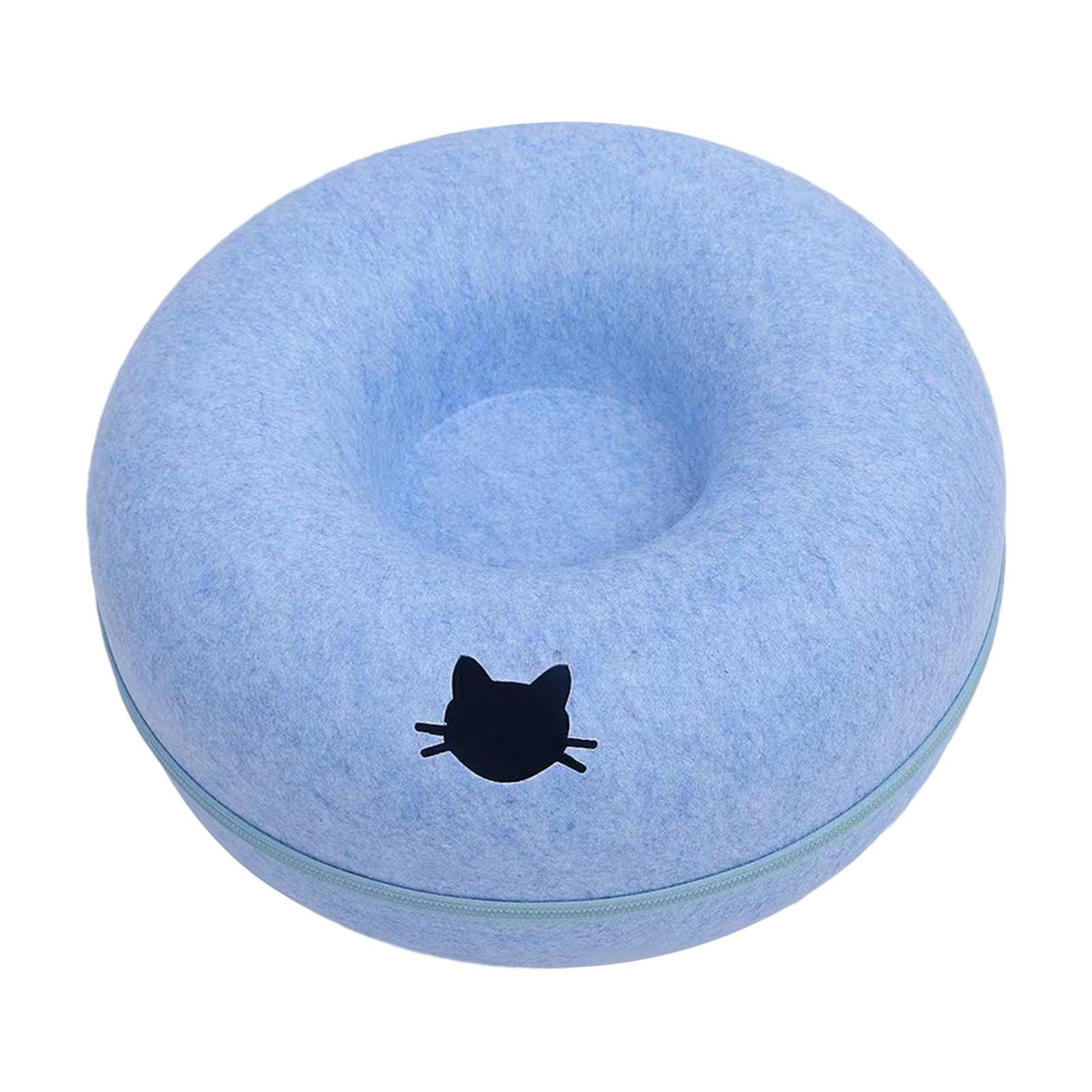 Cueva para Gatos para Varios Gatos, Cuevas para Gatos de Interior, Cama para Gatos, Cama para Gatos Tipo Donut Extraíble Y Lavable, Azul 50cm