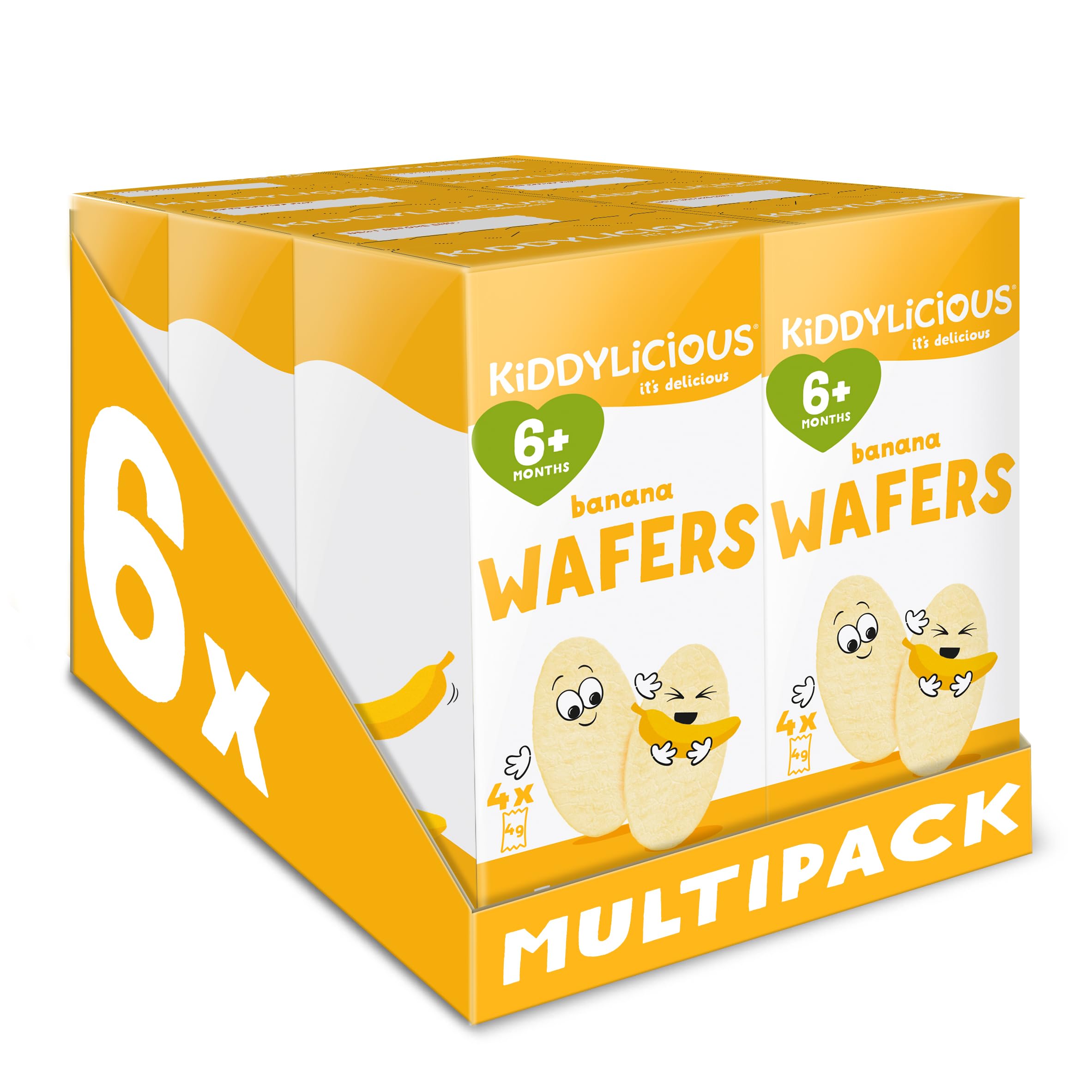Kiddylicious Banana Wafers | Gluten & Dairy Free Kids Snack | Suitable for 6+ Months | Pack of 6, 6x16g