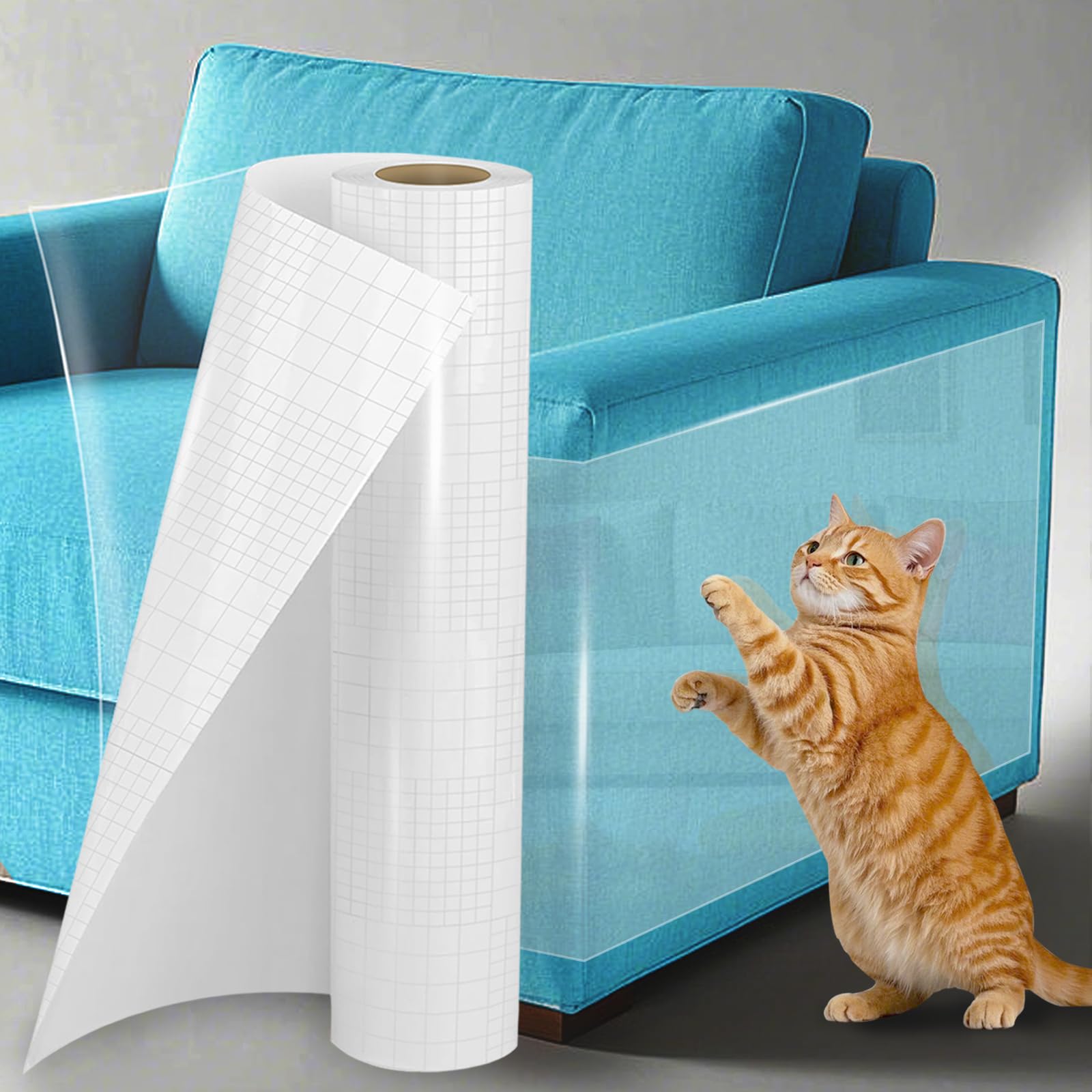 Thicken Vinyl Anti Cat Scratch Furniture Protector，165’’ X 12.4’’ Cat Scratch Deterrent for Furniture, Single Side Couch Protector for Sofa, Couch,