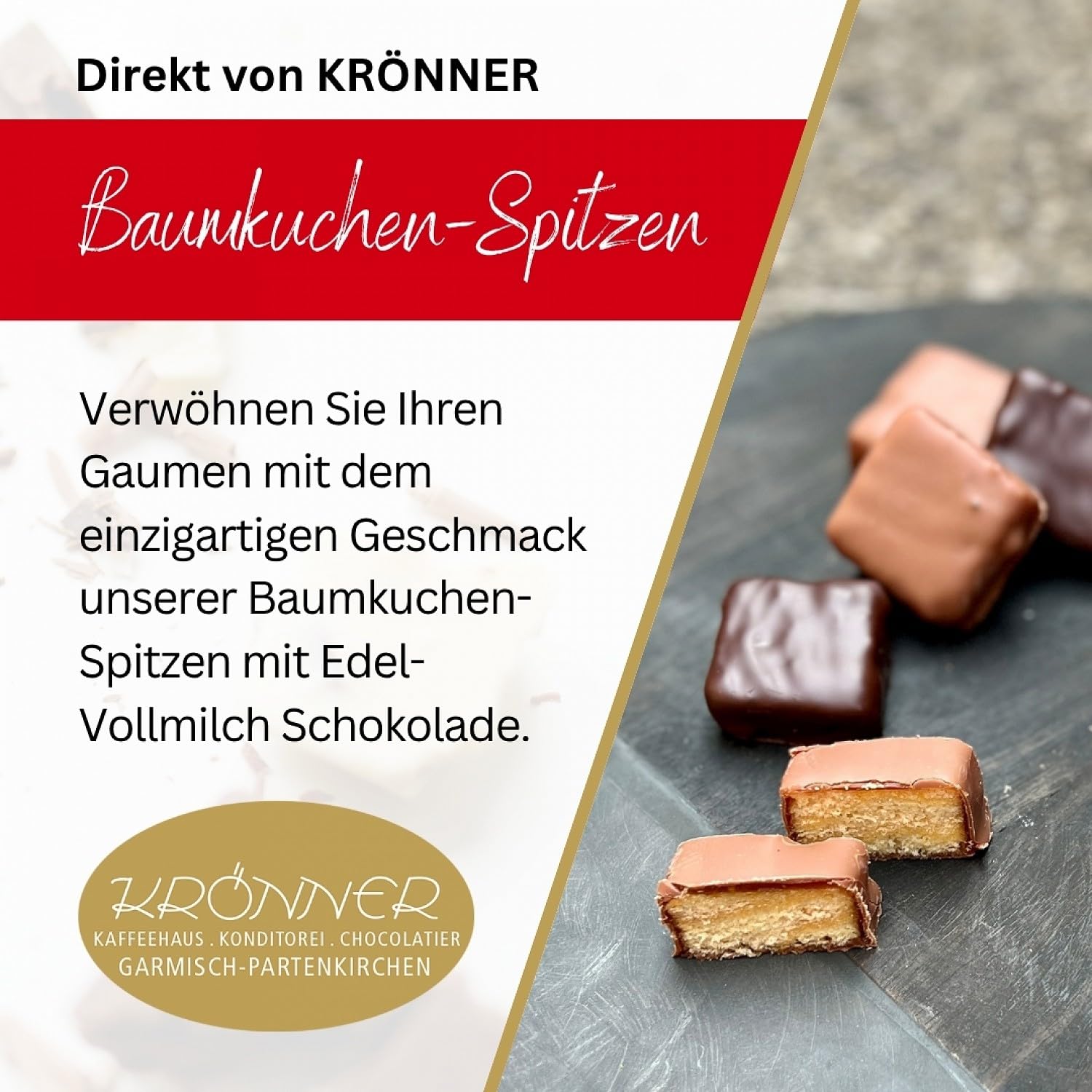 Krönner Baumkuchenspitzen 350 g Dose Edel-Vollmilch – Handgefertigtes Frischeprodukt mit Aprikosenmarmelade – Baumkuchen ohne Zusatzstoffe – Edles Konditor-Gebäck und Geschenkidee