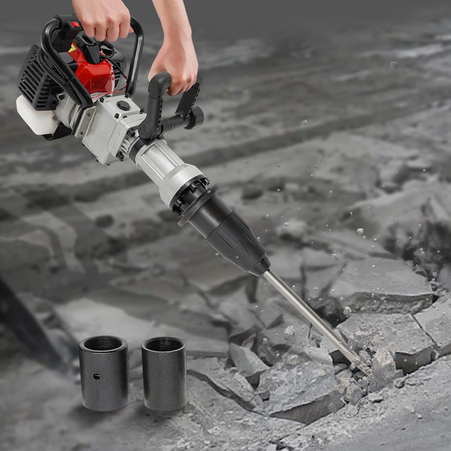 Upgrade T-Post Driver, 32.7CC 2-Stroke Gas-Powered Fence Post Driver, Heavy-Duty Petrol Pile Driver with SDS Max Drill and Conversion Head, New Model for Efficient Installation