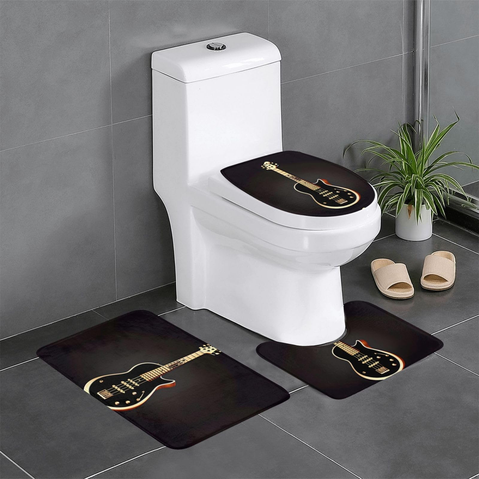 Alfombras de baño ultra suaves de guitarra negra pack de 3 tapetes súper absorbentes
