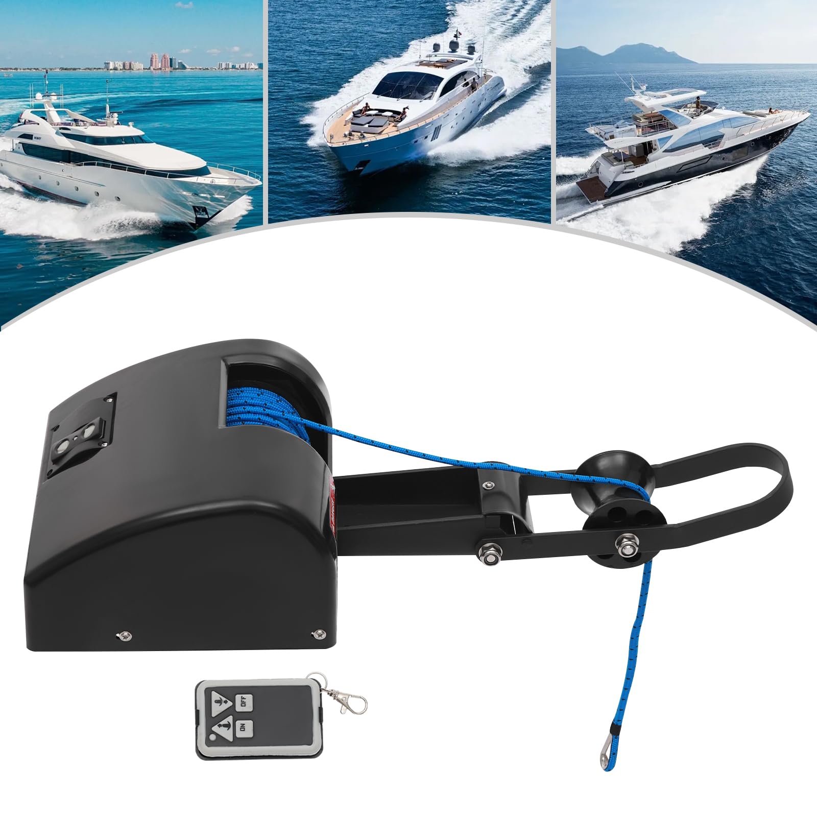 Verricello elettrico di ancoraggio per barca da 20,4 kg, sistema di salpa ancora marino da 12 V, argano di ancoraggio per barche con telecomando, corda di ancoraggio da 30,5 m, argani da traino