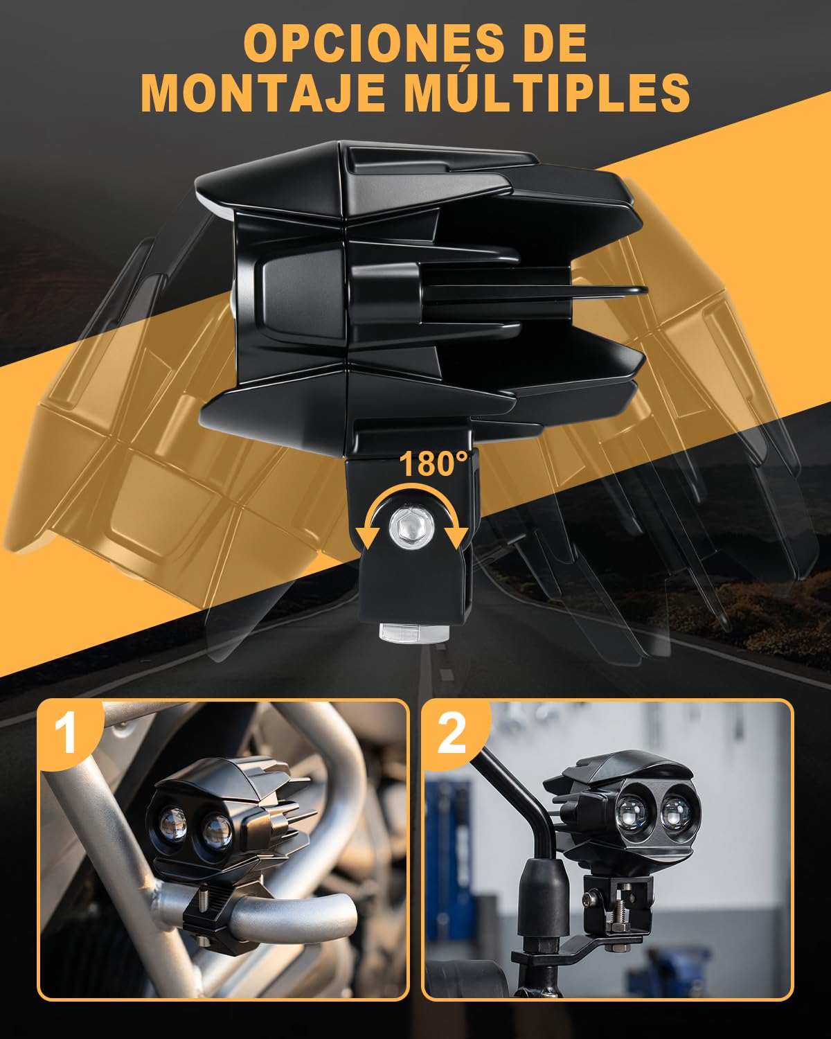 Dinfu 60 W Phare supplémentaire LED 9 V - 60 V moto Phare antibrouillard rond IP68-5 motifs flash avec kit de faisceau et 2 supports de montage pour moto, quad, UTV, Dirt Bike, camion, bateau