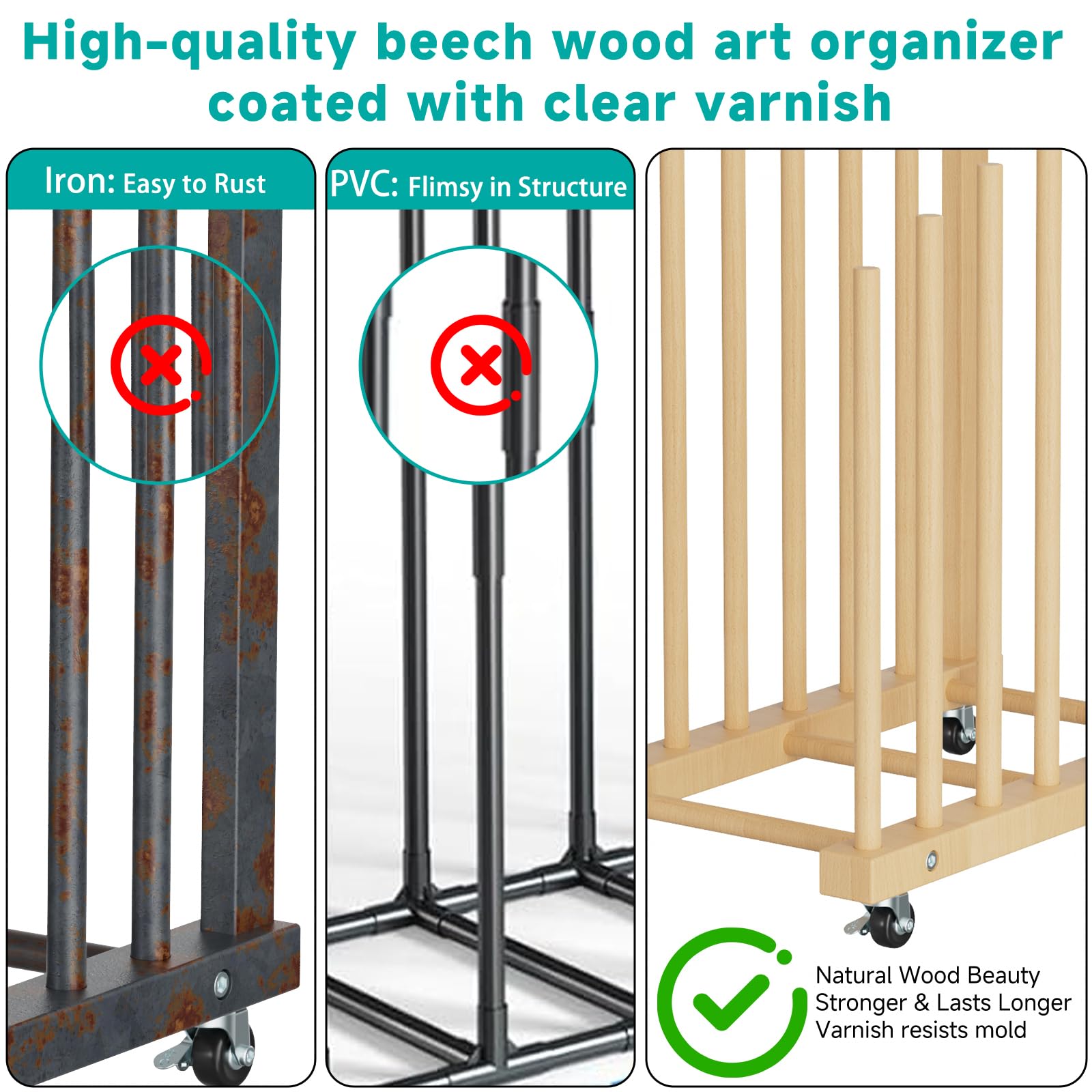 Evellstor Rack de armazenamento de arte com alça, rack de pintura