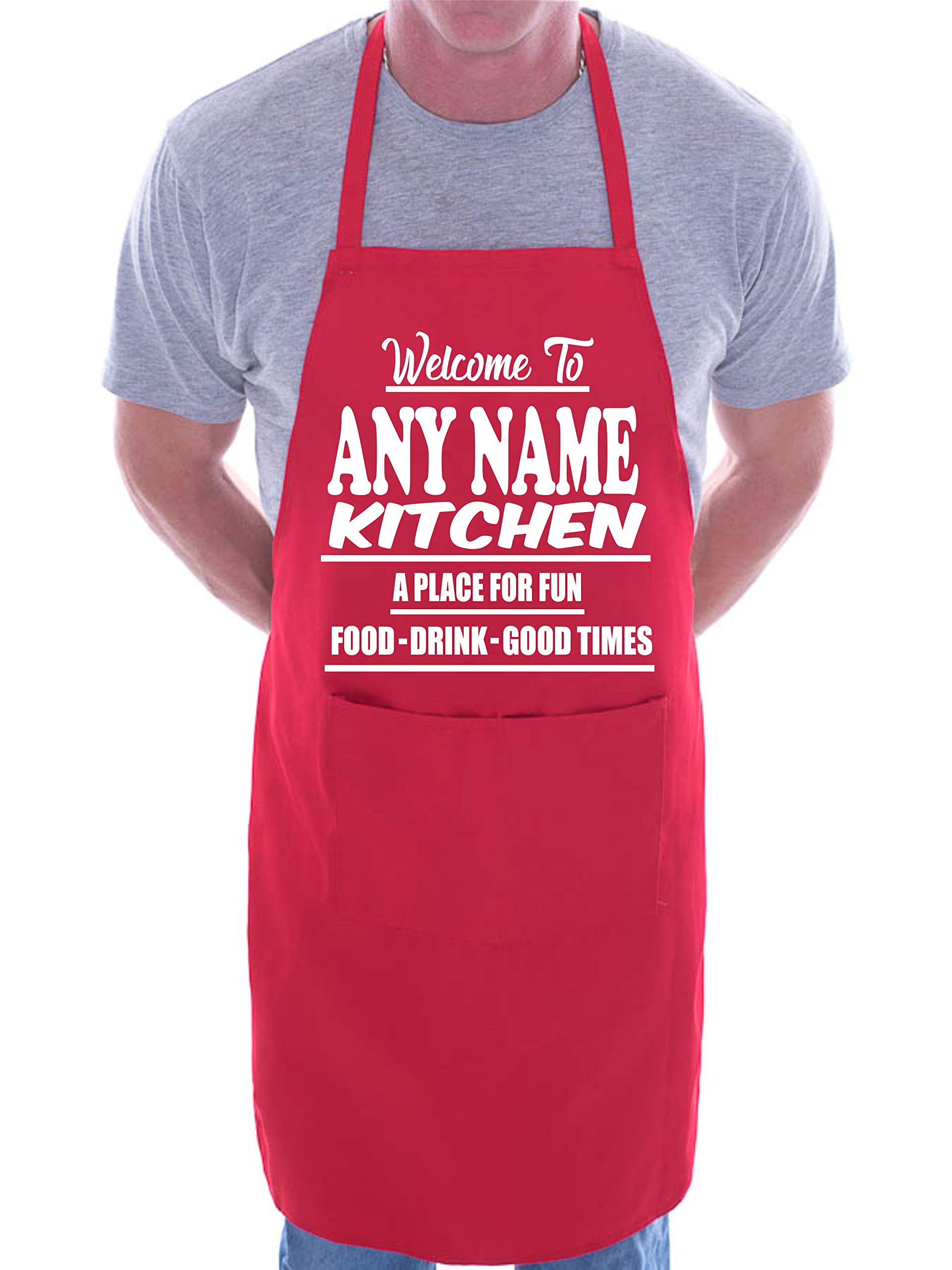 Print4u Men's Red Personalised Apron Welcome To My Kitchen Any Name