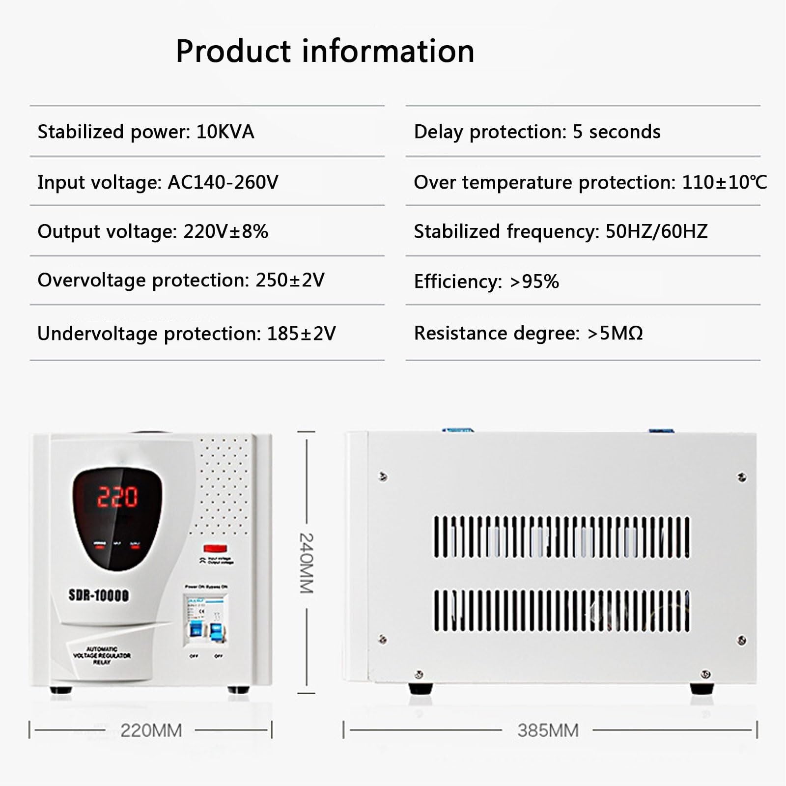 Regulador de Voltaje 10000W 220V Aire Acondicionado monofásico Estabilizador de Voltaje Totalmente automático