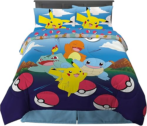 Franco juego muy suave de edredón y sábanas para niños, 5piezas, tamaño matrimonial, Pokémon Franco juego muy suave de edredón y sábanas para niños, 5piezas, tamaño matrimonial, Pokémon