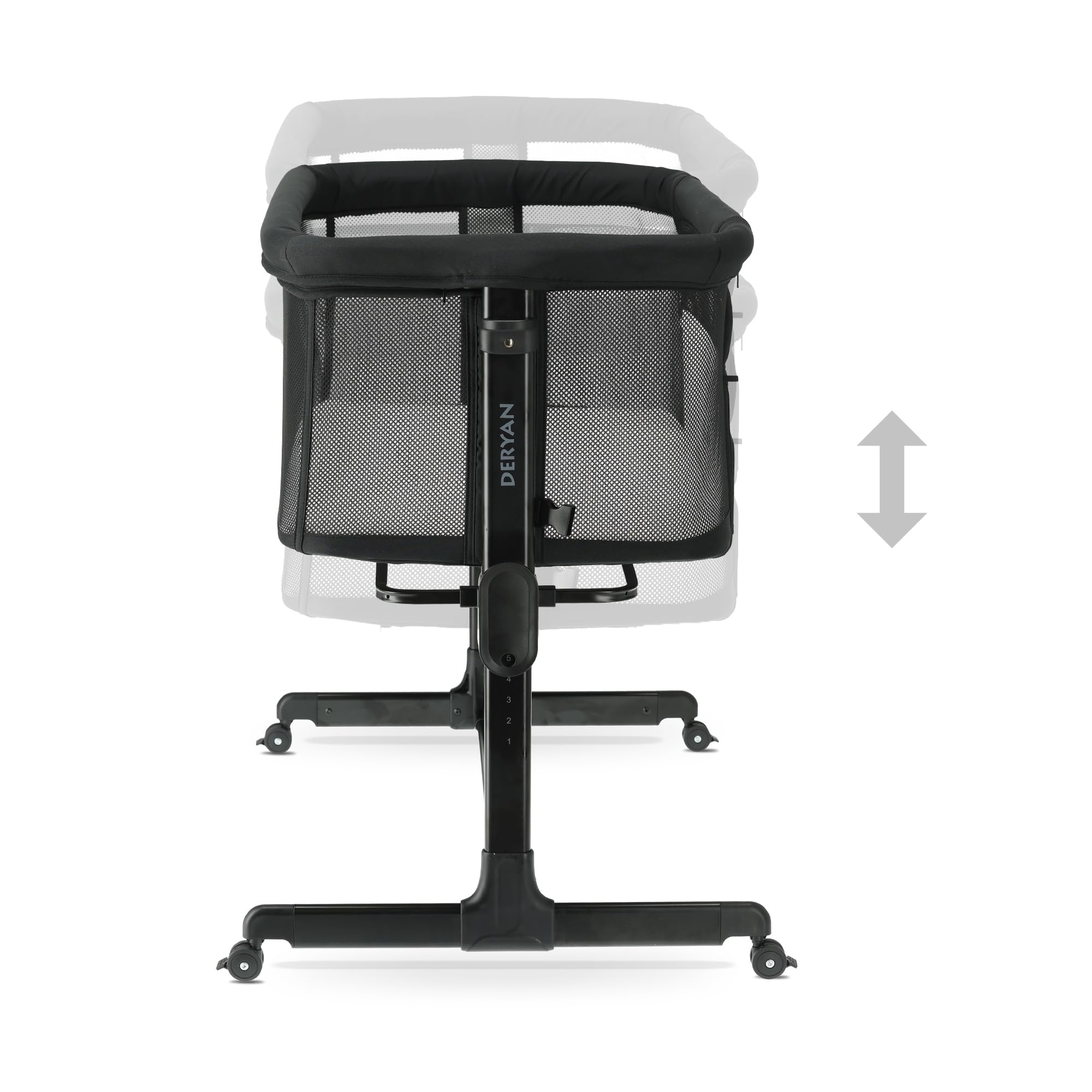 Deryan Snoozy Co-Sleeper 3 en 1 Lit bébé jusqu'à 9 kg Cododo Berceau Réglage Hauteur Inclinaison Matelas 4 roulettes Freins Matelas Ergonomique Sac (Noir)
