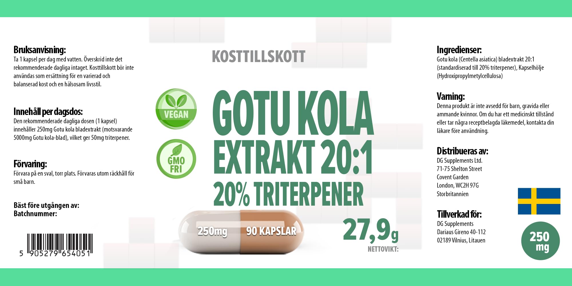 Hepatica Gotu Kola (Centella Asiatica) 5.000 mg Equivalente | Estratto 20:1 da 250 mg Standardizzato al 20% di Triterpeni | 90 Capsule Vegane | GMP & laboratorio indipendente