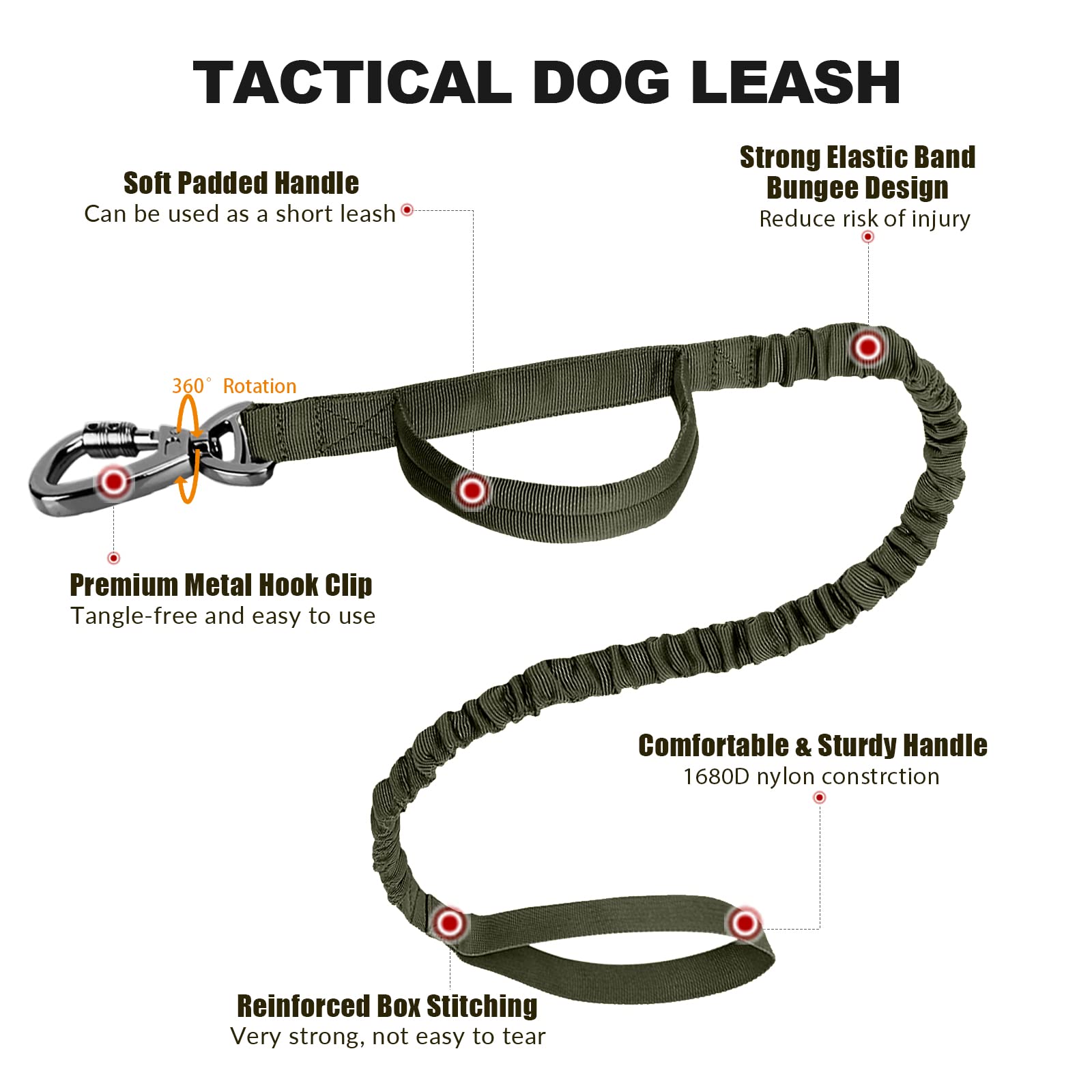 Collar táctico para perro y correa elástica, juego de collar y correa militar de camuflaje con bandera de Estados Unidos, collar K9 ajustable con hebilla y asa de metal resistente, con parches y funda