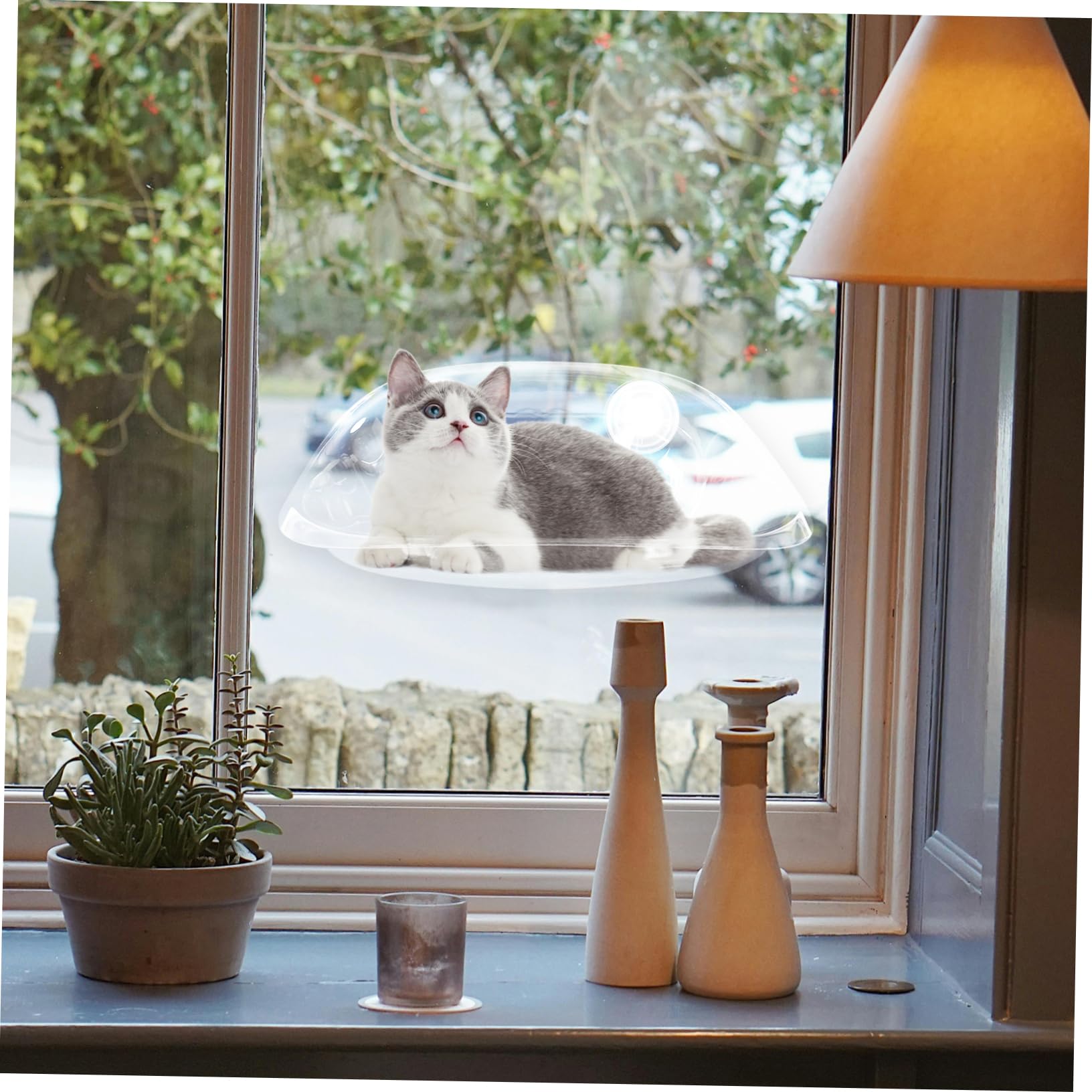 Kisangel Katzenhängematte mit Saugnapf für Fensterbank Stabiles Katzenbett aus As Material Einfacher Aufbau als Schlafplatz im Wohnzimmer oder Schlafzimmer