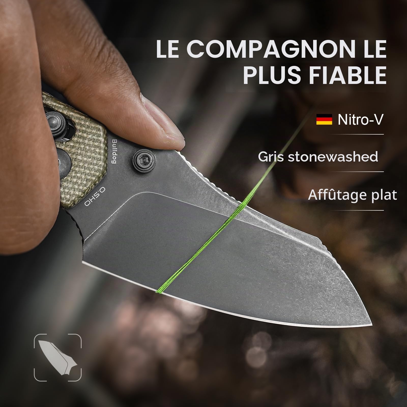 Kizer Bulldog Couteau de Poche, Couteaux Pliable à Lame Nitro V de 7,62cm Manche en Micarta, Couteau de Camping et de Randonnée avec Clip Réversible, Non-automatique, Petits Couteaux EDC V3672A3