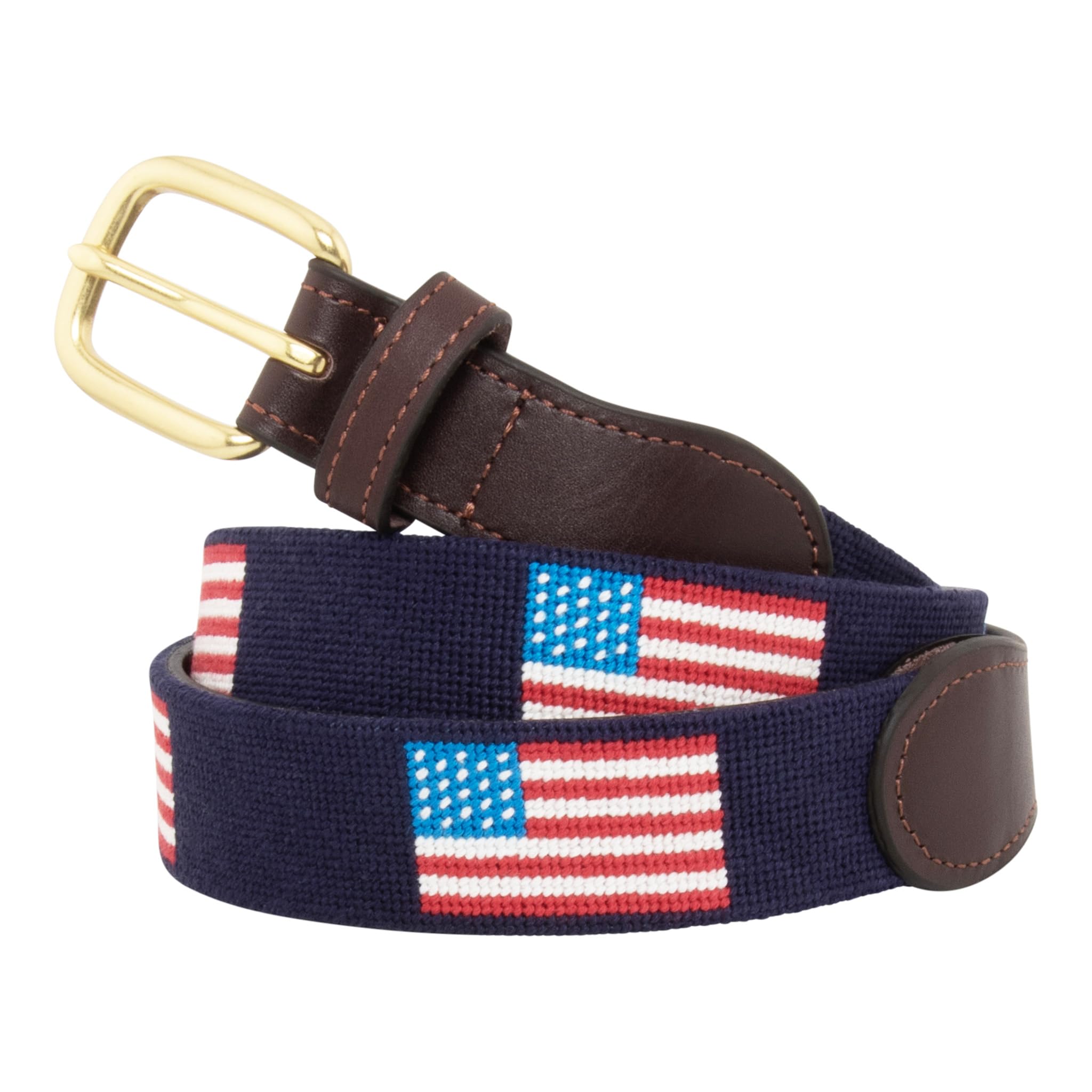 Full Grain Leather Needlepoint Belts for Men Handmade w/Cotton & Solid Brass Buckle