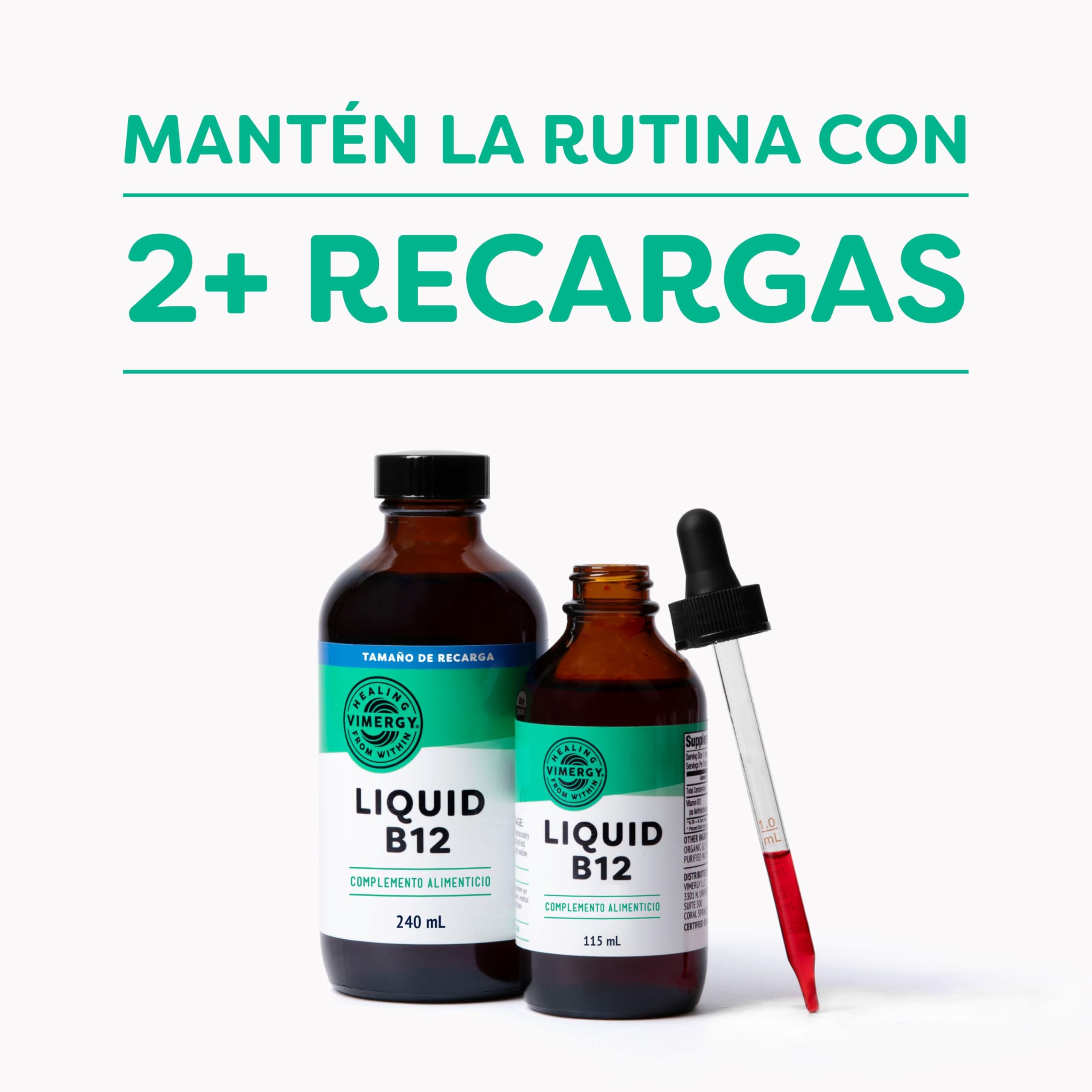 Vimergy Liquid B12 – 240 ml – Vitamina B12 Líquida – Ayuda al Sistema Nervioso – Vitamina B12 Vegana Sabor Dulce Natural – Sin Azúcar Refinado ni Gluten – Sin OMG – Apta para Keto y Paleo