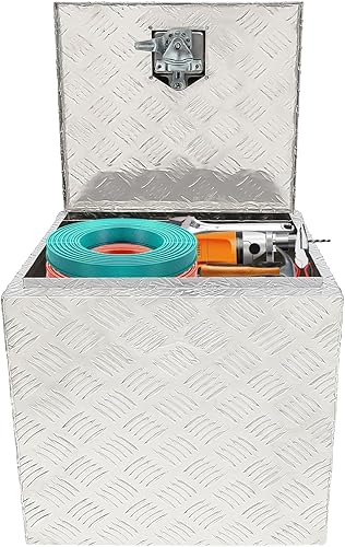 Caja de herramientas de aluminio resistente de 18 pulgadas con cerradura y llave, caja de almacenamiento impermeable para remolque, caja de chasis