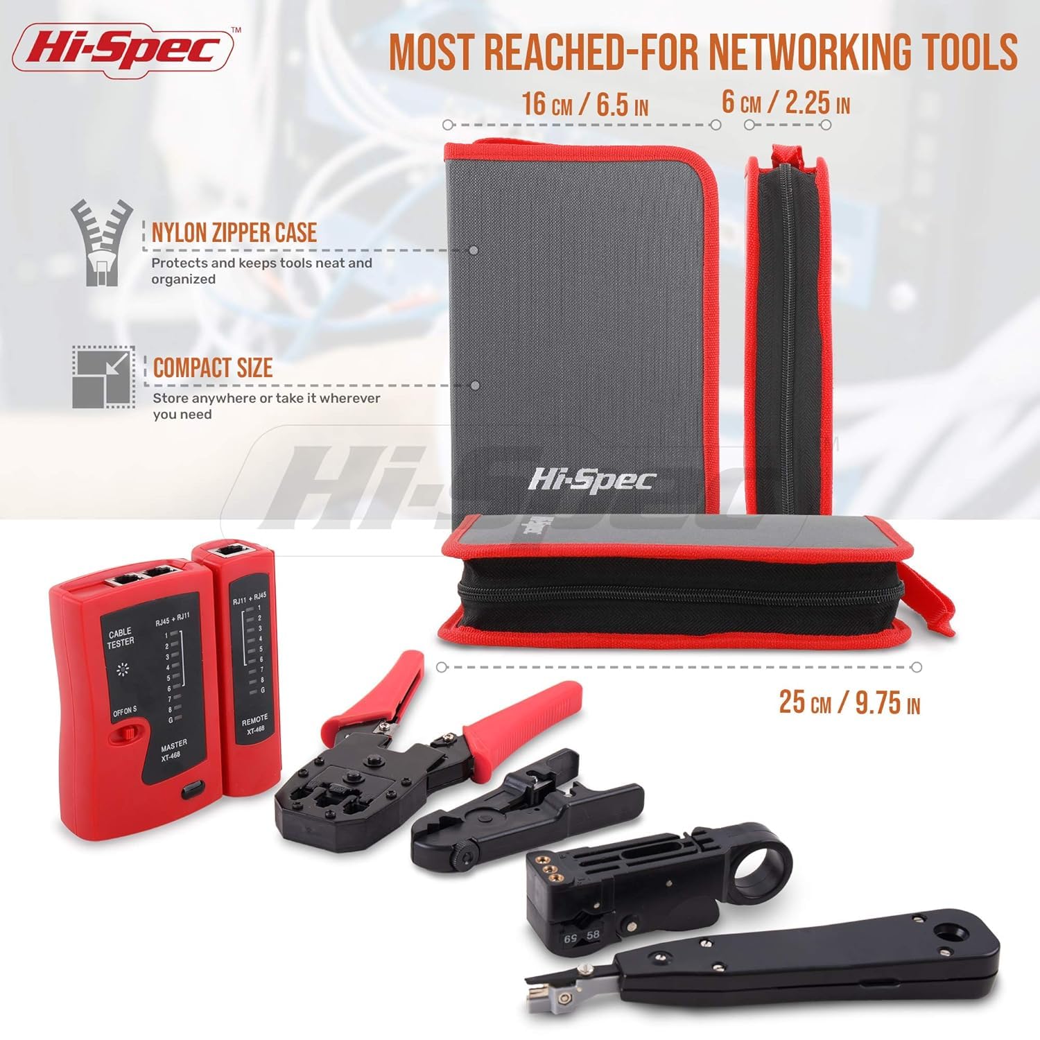 Bequest Hi-Spec 9pc Network Cable Tester Tool Kit Set for CAT5, CAT6, RJ11, RJ45. Ethernet LAN Crimper, Punchdown, Coax Stripper & More. 2