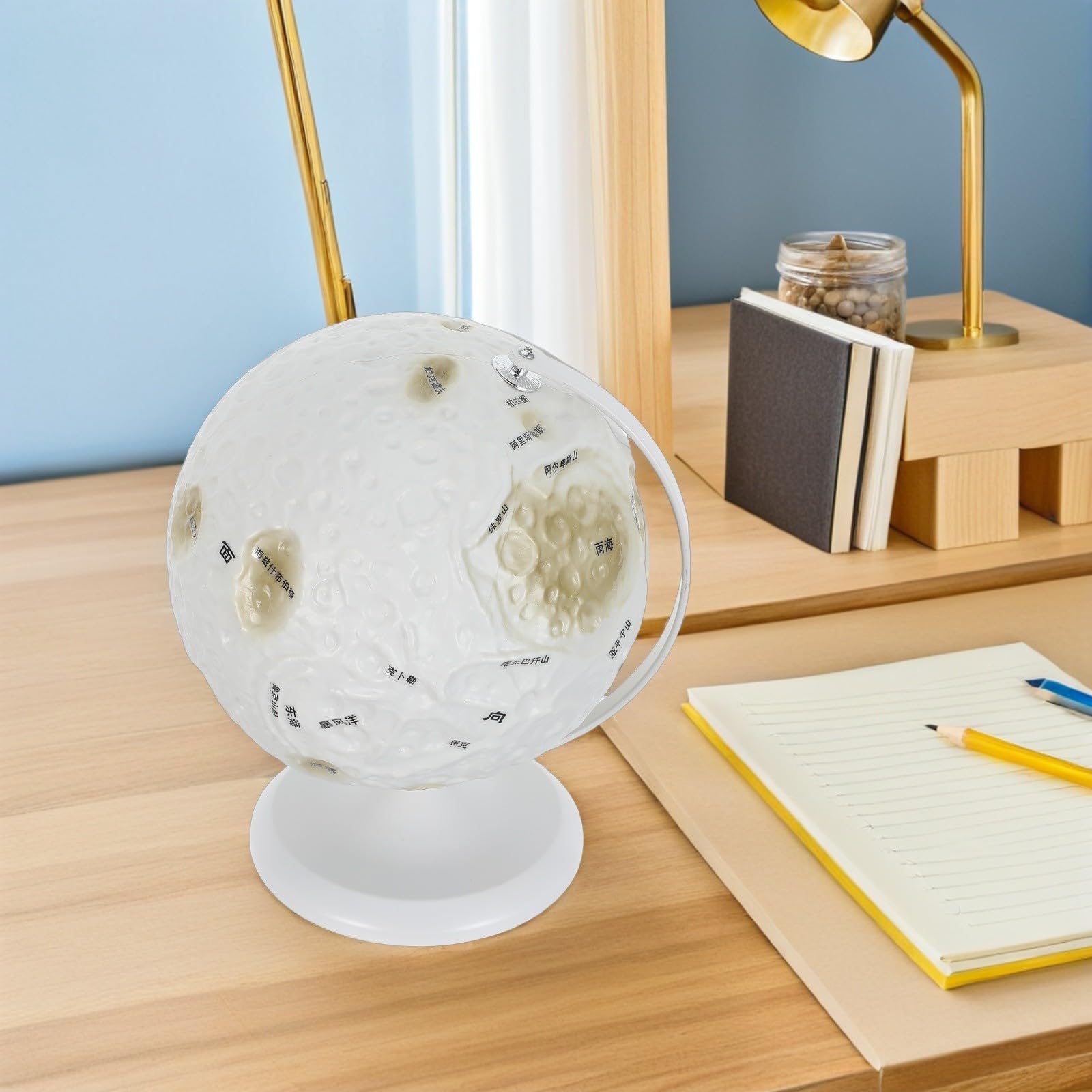 Tofficu Globe Interactif Lunaire Sphérique Plastique et Modèle Fer en Apprentissage des Sciences Spatiales pour Décoration de Bureau