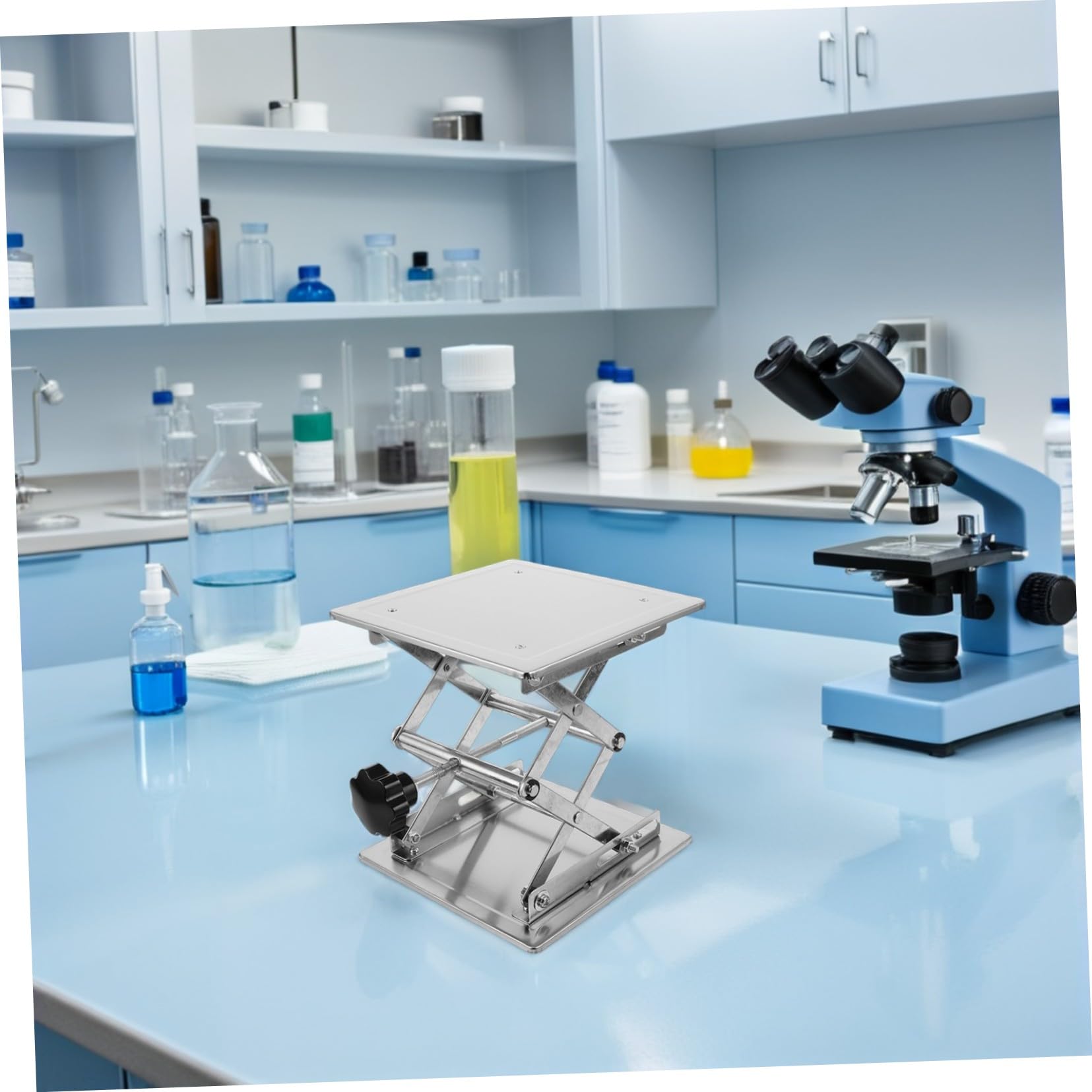 Verstellbarer Laborständer aus Edelstahl – präzise manuelle Einstellung, 200 x 200 mm Plattform für wissenschaftliche Experimente, Unterstützung für den Einsatz