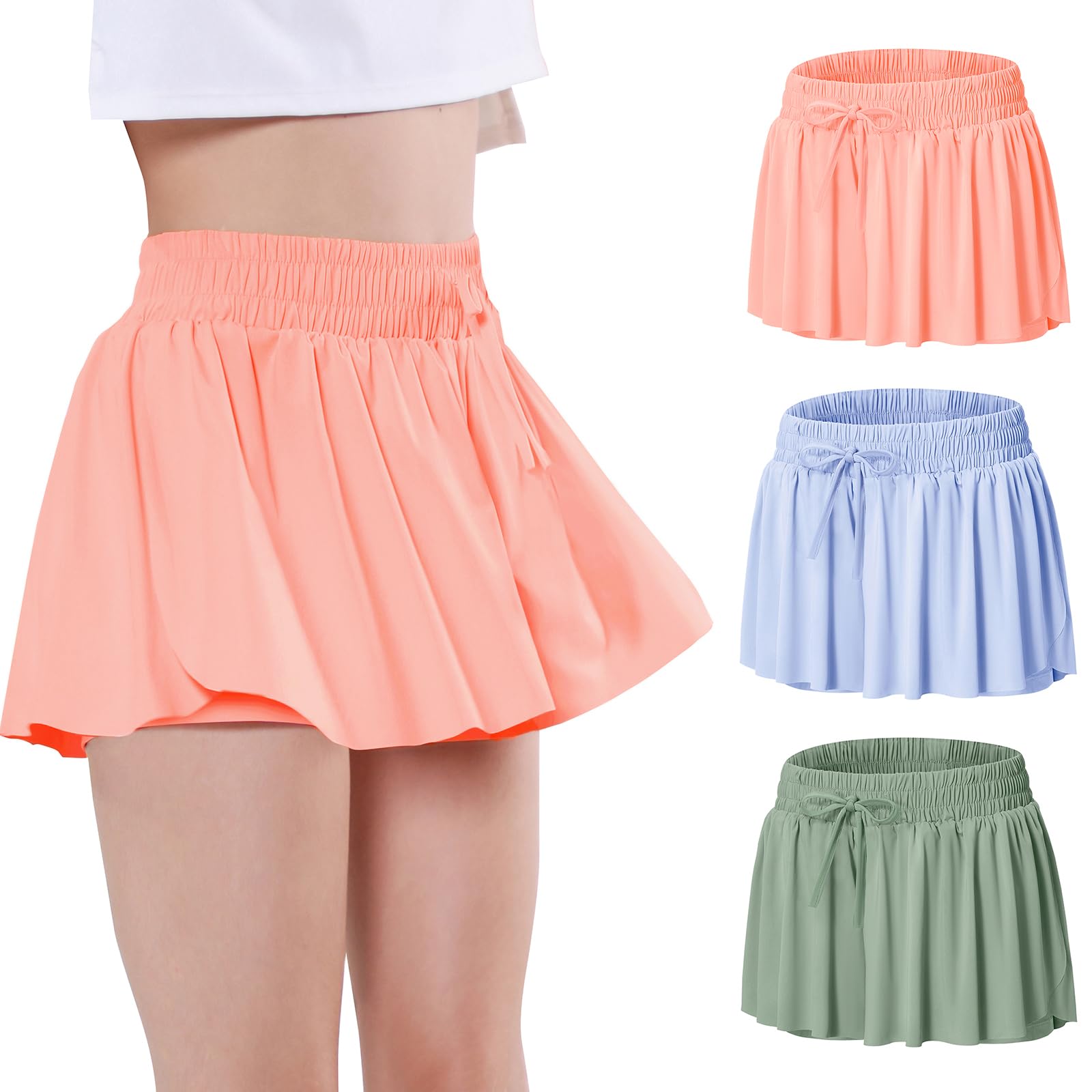 EXARUS Girls Butterfly Shorts Athletic Flowy Cheer Dance Skorts Teen