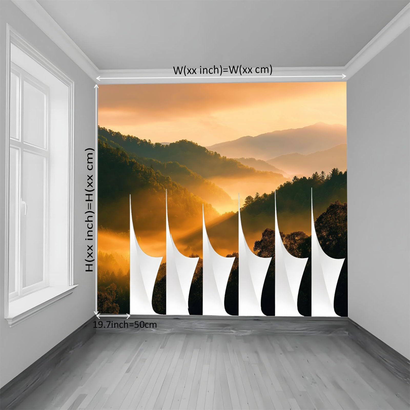 Panoramiczna tapeta krajobraz naturalny 350 cm x 256 cm, dekoracja ścienna salon mgła góry wschód słońca - tapeta nowoczesny design do pokoju dziecięcego dekoracja ścienna