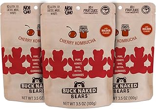 Buck Naked Bears - Cherry Kombucha Gummy Bears - Soft, Smooth, and Sweeter Like a Fruit Snack - Plant-Based Gummies Good Snack Choice - Non-GMO - Clean Label Gummy Candy, Vegan - 3.5oz 3-Pack