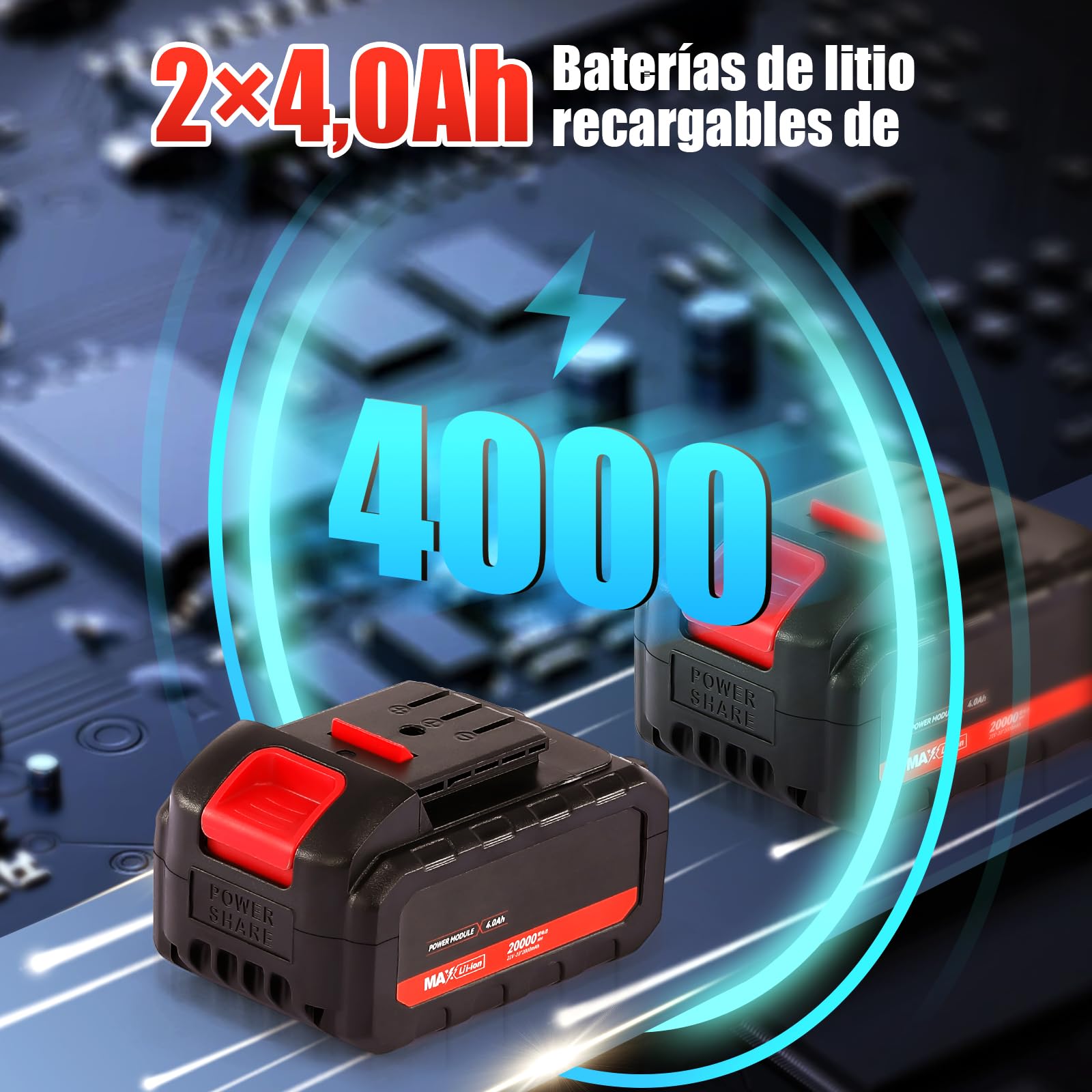 Geevorks 21V 125MM Amoladora Bateria, 9000RPM Amoladora Angular a Batería, | con 2 Baterías 4.0 Ah y Cargador Motor sin Escobillas Empuñadura Auxiliar Buena Disipación del Calor