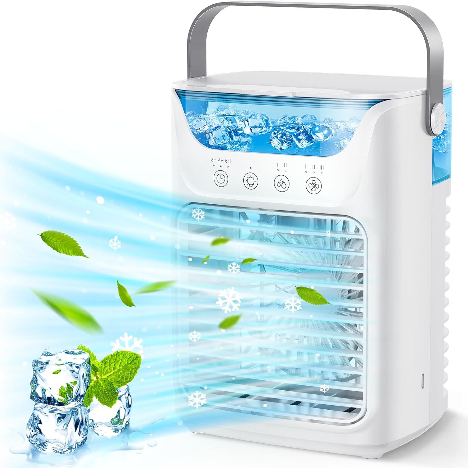 Speed for Home Office Bedroom Personal DeskPortable Air Conditioner Cooler 3 Wind Cooling Fan in 4-in-1 700ml Water Tank 2-6H Timer 700mL Dual 55dB Ultra-Quiet USB Powered
